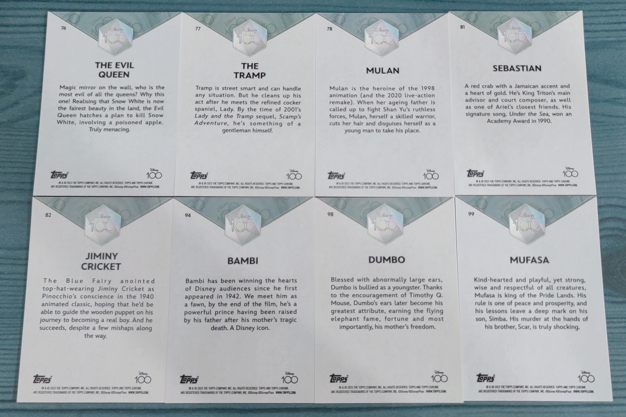 2023 Topps Chrome Disney 动漫 电影 迪士尼 元年 100周年 Base 普卡 硬卡材质 珍藏系列 数量有限 卡品如图 8张 (附带卡膜 描述内有全部名单)