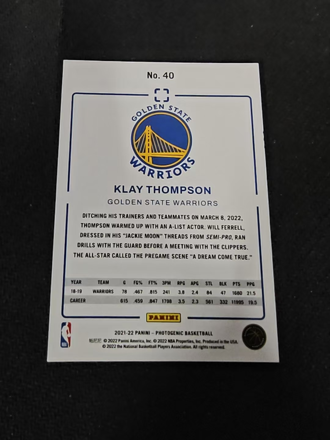 2021-22 Panini PaniniPhotoGenicNBA Klay Thompson 上镜 克莱 汤普森 勇士 瑕疵如图