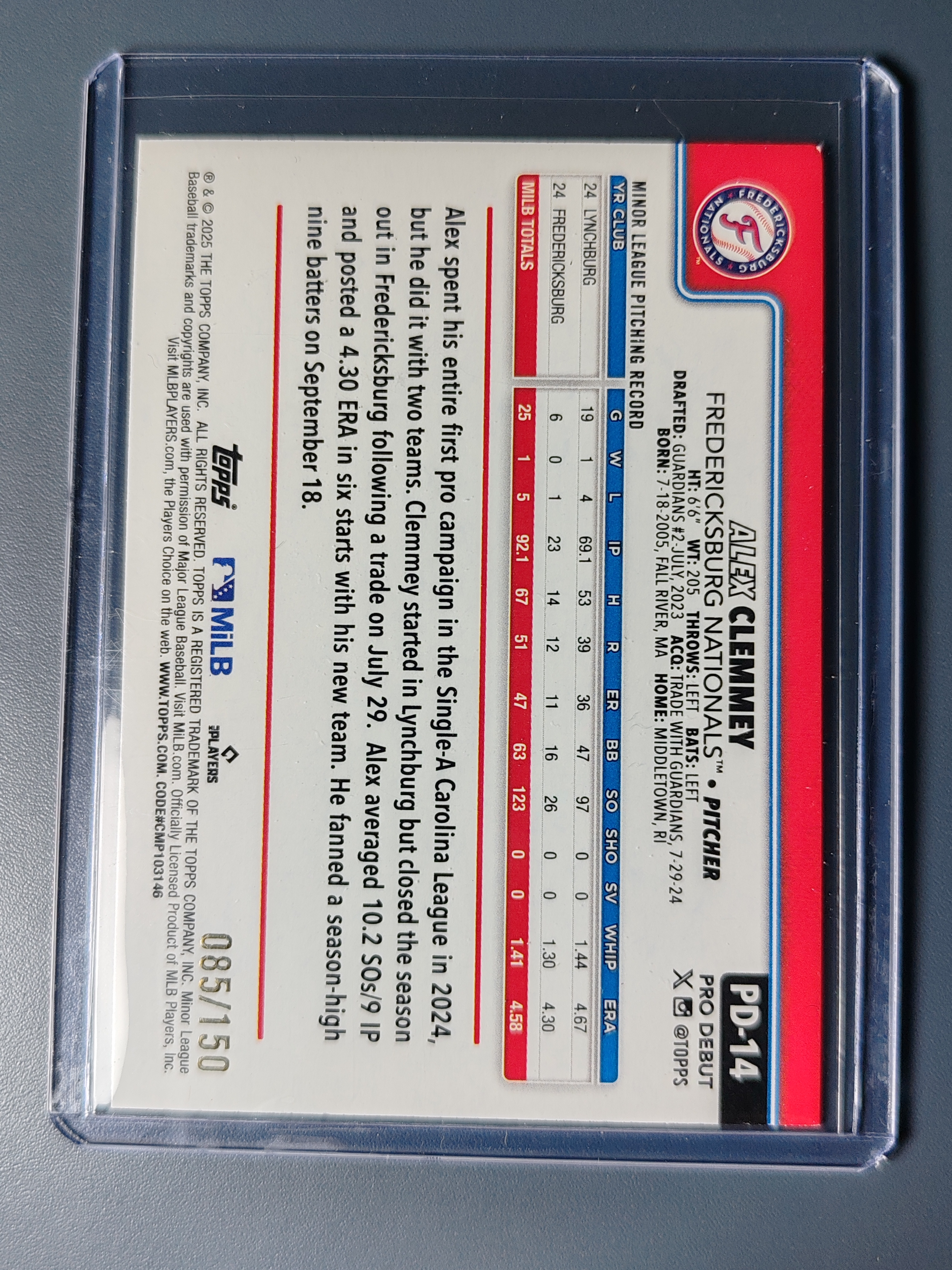 2025 Topps Pro Debut Alex Clemmey 150编!蓝折!【Pocky】