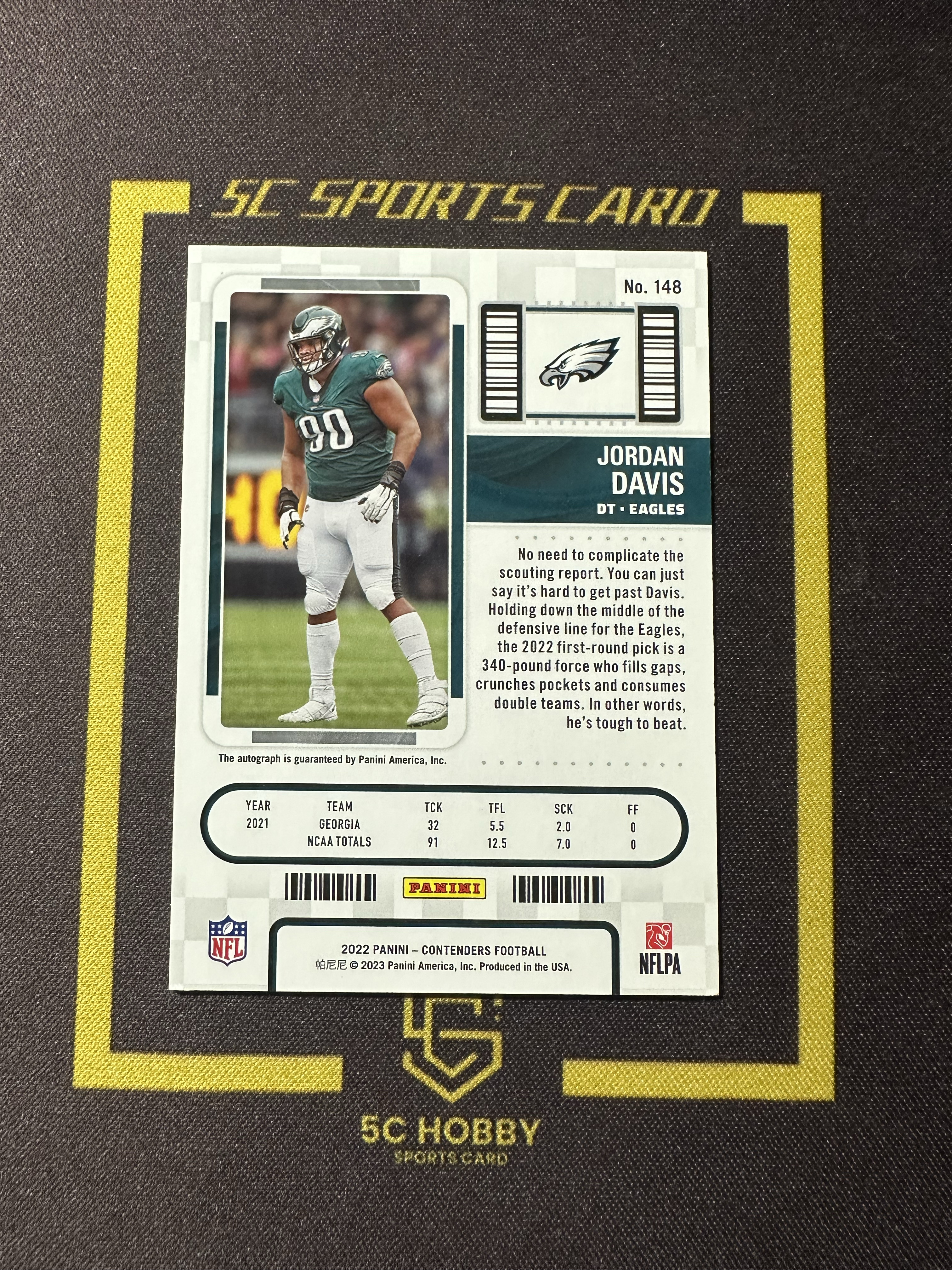 【主演出卡】2022 panini 橄榄球 contenders 球票系列 老鹰队 Jordan Davis 新秀 球票 签字 卡品如图