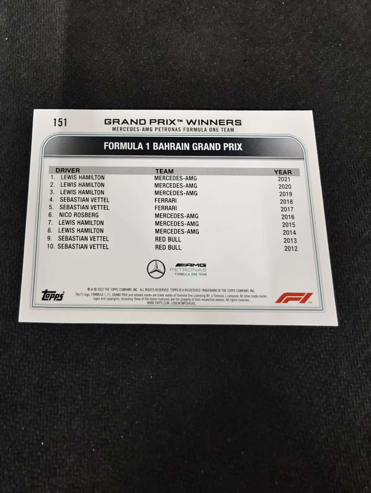 2022 Topps Chrome F1 Lewis Hamilton 刘易斯 汉密尔顿 AMG梅赛德斯奔驰 划痕 边角瑕疵 @151