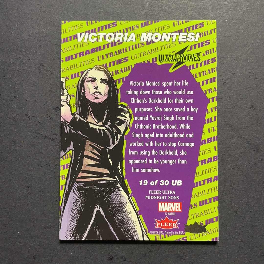 2024 Fleer Marvel (MCU) 午夜之子 维多利亚蒙特西 UB超能力星星折射特卡 比例1:18 序号19of30 2023 UD漫威漫画Fleer Ultra午夜之子 粉条代拍