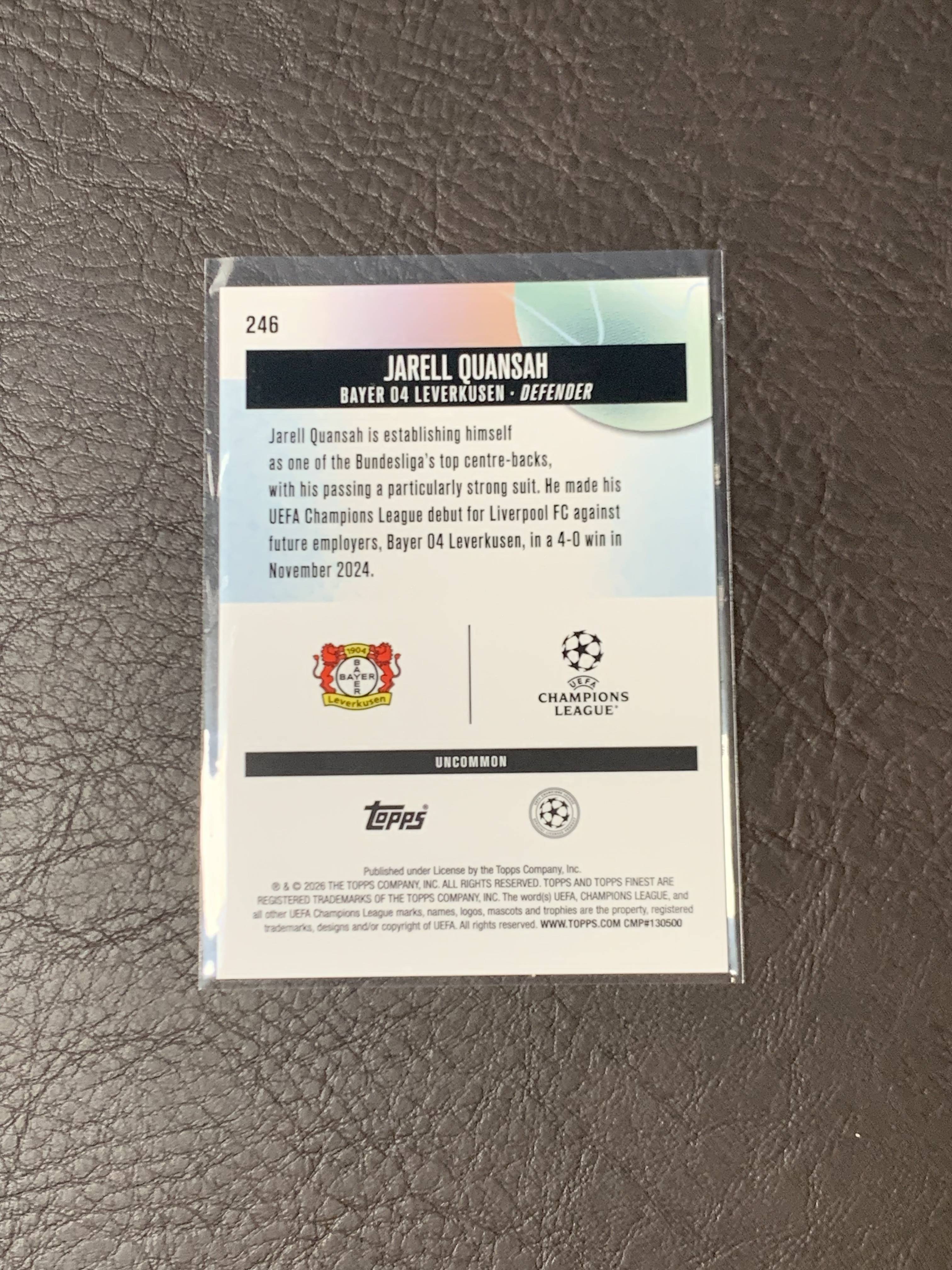 2026 Topps Finest Jarell Quansah #246 紫折 紫棋盘 /99编