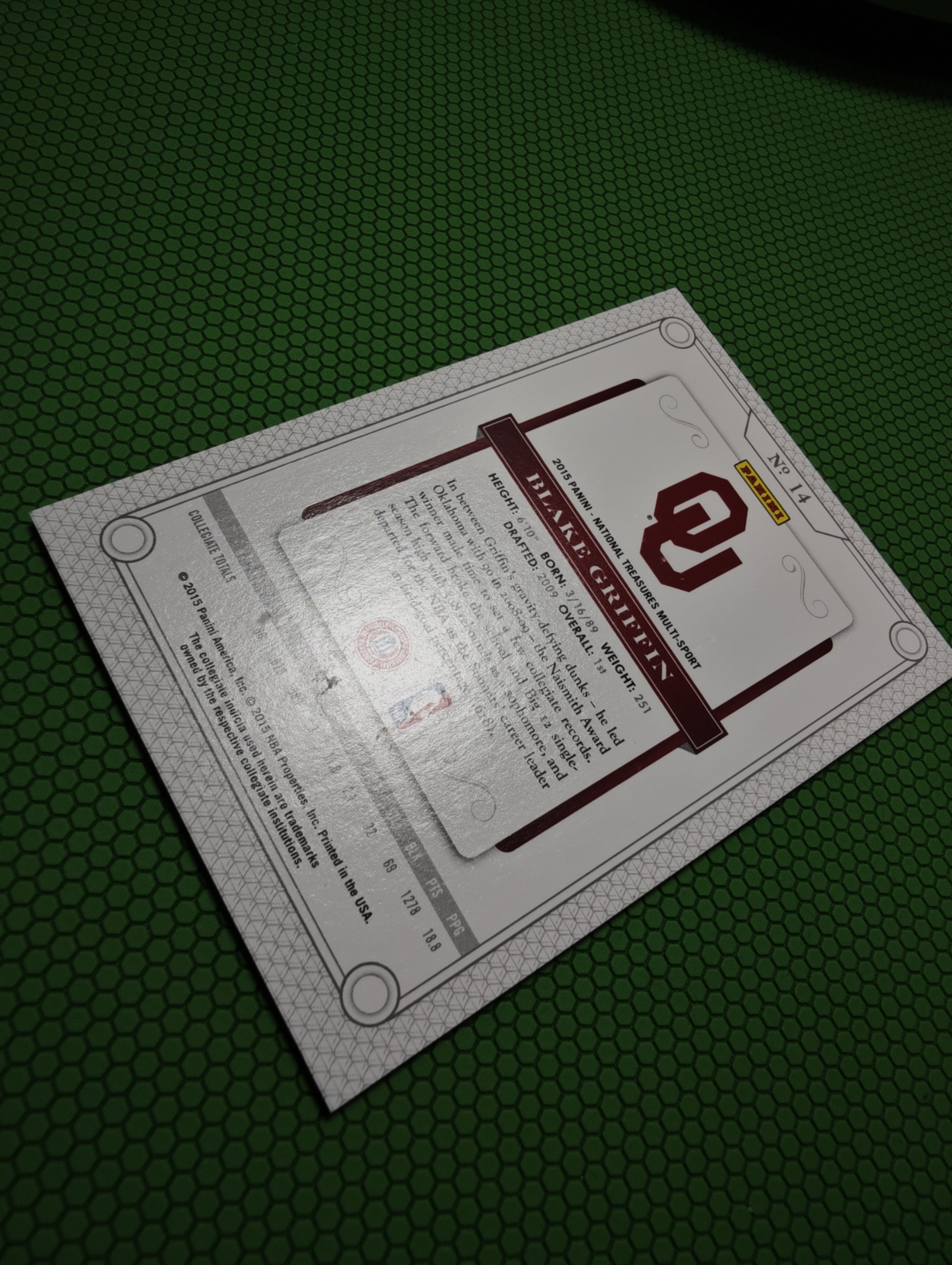 2015 Panini National Treasures Blake Griffin 国宝大学系列 快船 布雷克格里芬 白魔兽 1/1编base 早年湖水蓝 1of1 限量1张 瑕疵如图介意勿拍