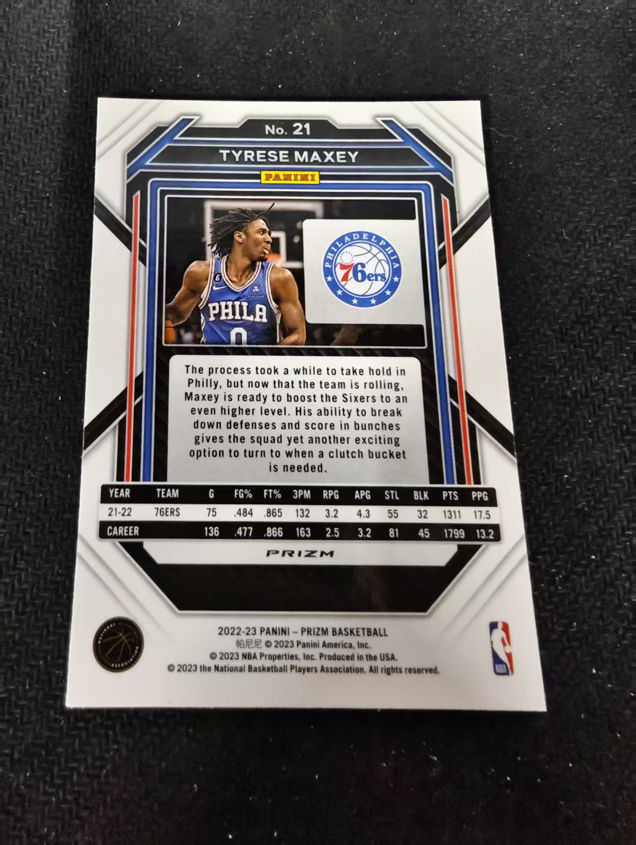 2022-23 Panini Prizm Tyrese Maxey 泰雷赛 马克西 费城76人 银折 PZ 划痕 边角瑕疵 #21