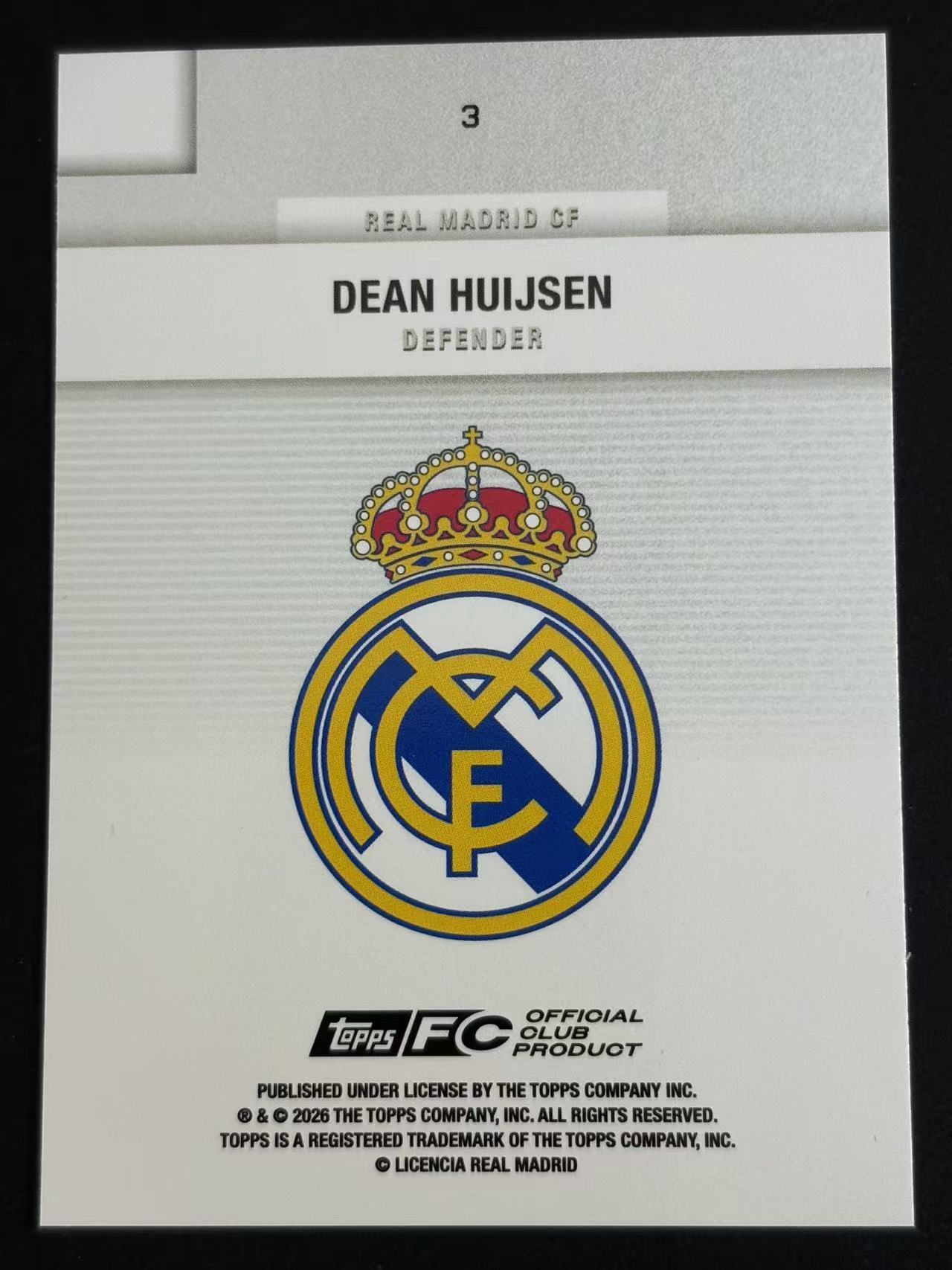 2026 Topps Topps Dean Huijsen 赫伊森 伯恩茅斯 皇马 皇家马德里 10/250编 卡品如图 仅合并当日订单 【金叔 仇总】Y