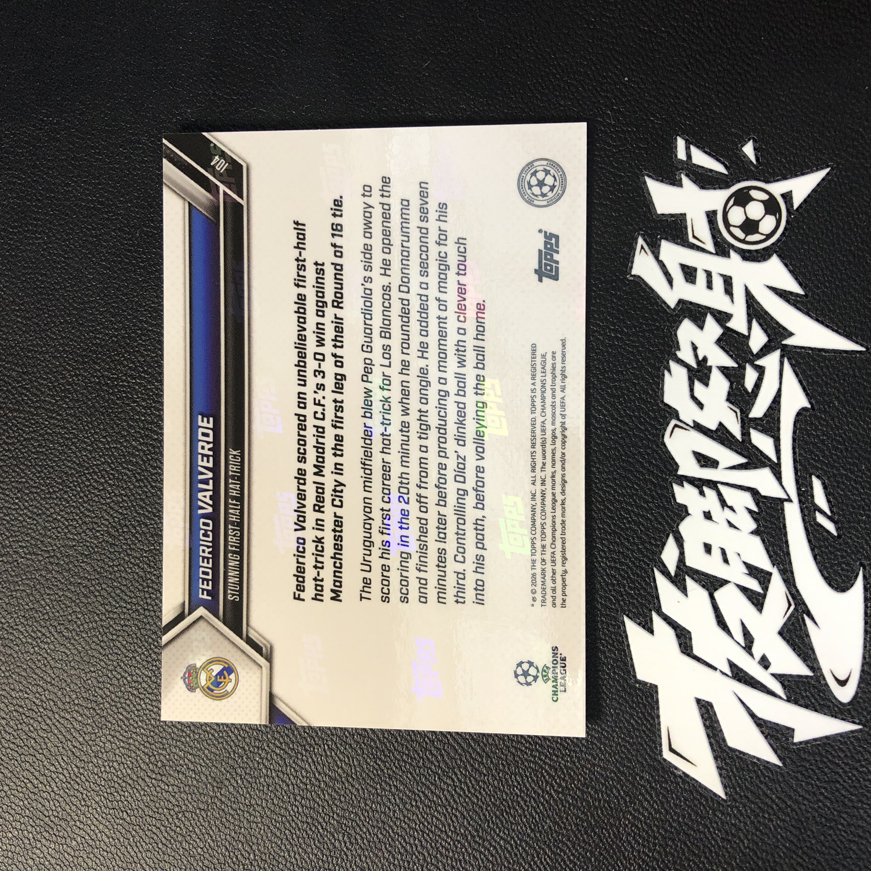 【拔脚代卖】2026 Topps Now UEFA 欧冠 费德里科 巴尔韦德 Federico Valverde 皇家马德里 皇马 上半场轰出欧冠半场帽子戏法里程碑 纪念卡收藏必备 瑕疵如图|拔脚沙漠BH29