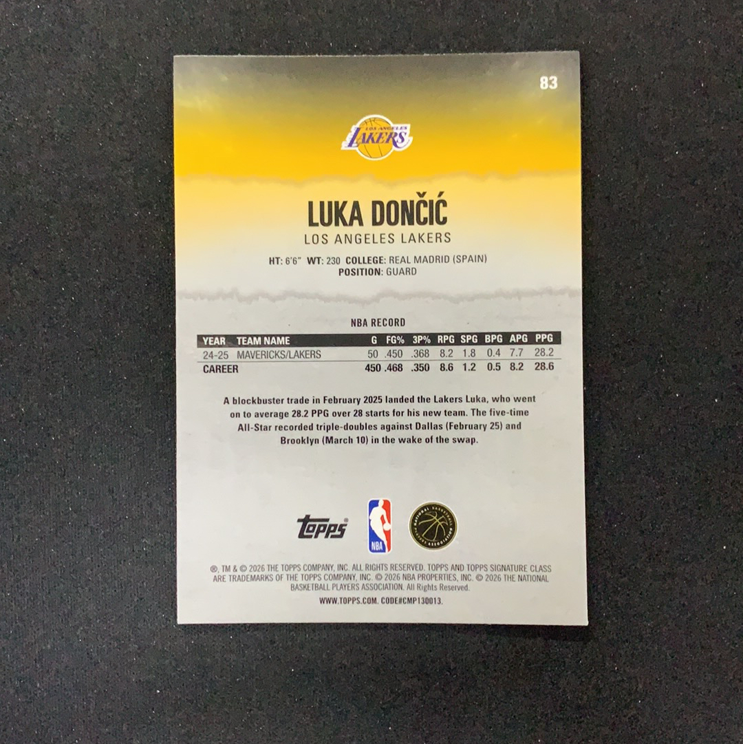 2025-26 Topps Signature Class Luka Doncic 【SC拍卖】湖人 东契奇 金潘多拉折 不保卡品收藏必备(兔哥)