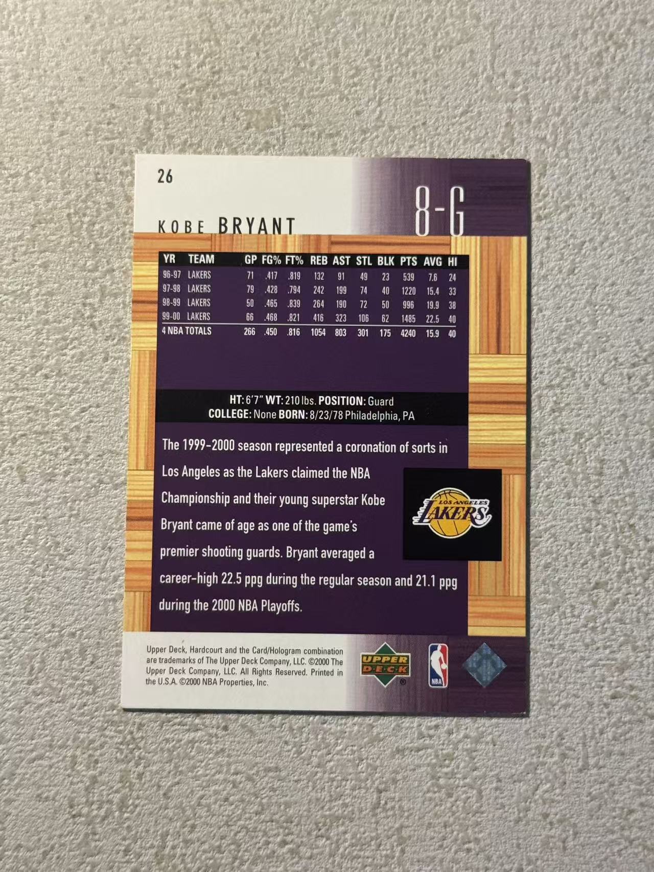 2000 Upper Deck Hardcourt Kobe Bryant UD 湖人 科比 布莱恩特 大比例 木纹特卡 稀有老特 sp 经典选图 收藏必备