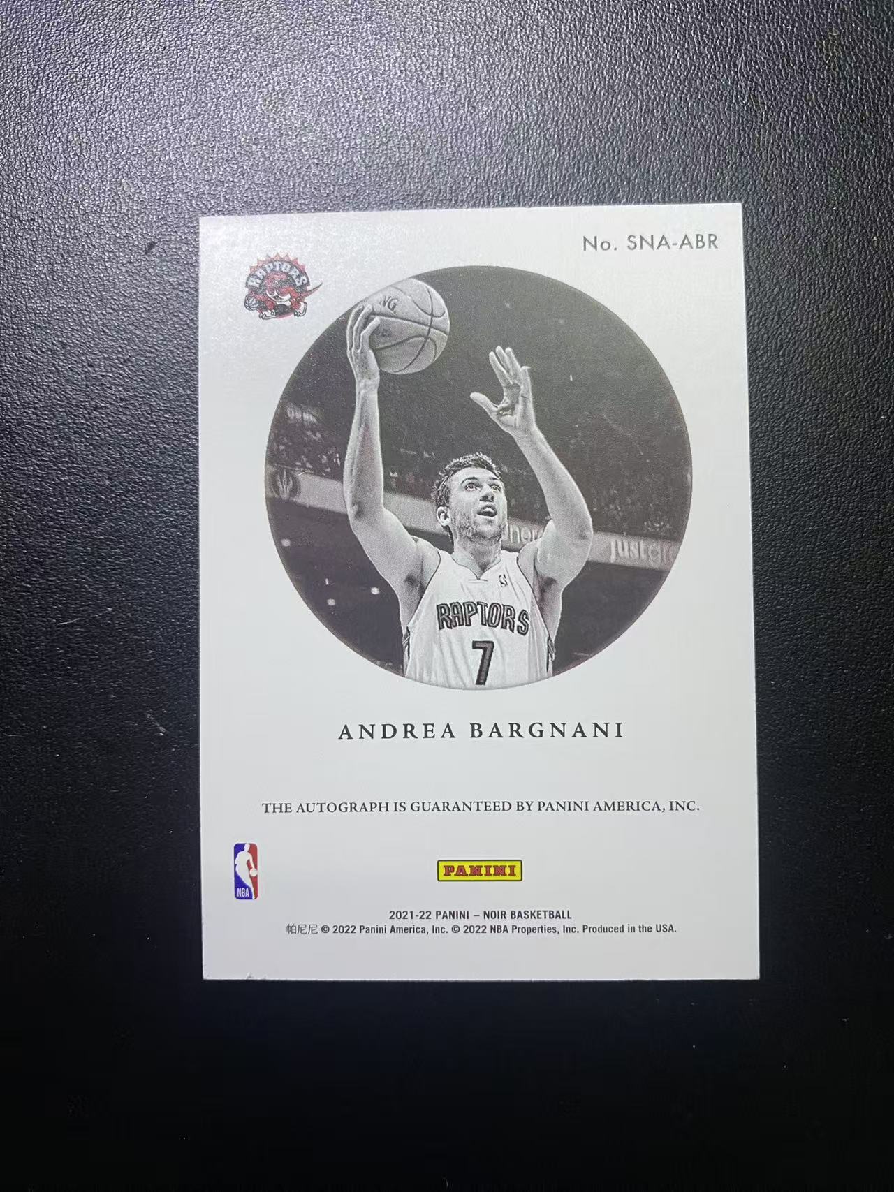 2021-22 Panini Noir Andrea Bargnani 猛龙 名宿 状元秀 巴格纳尼 巴尼亚尼 快照签 签字 卡签 99编 卡品如图 值得收藏 梦老板