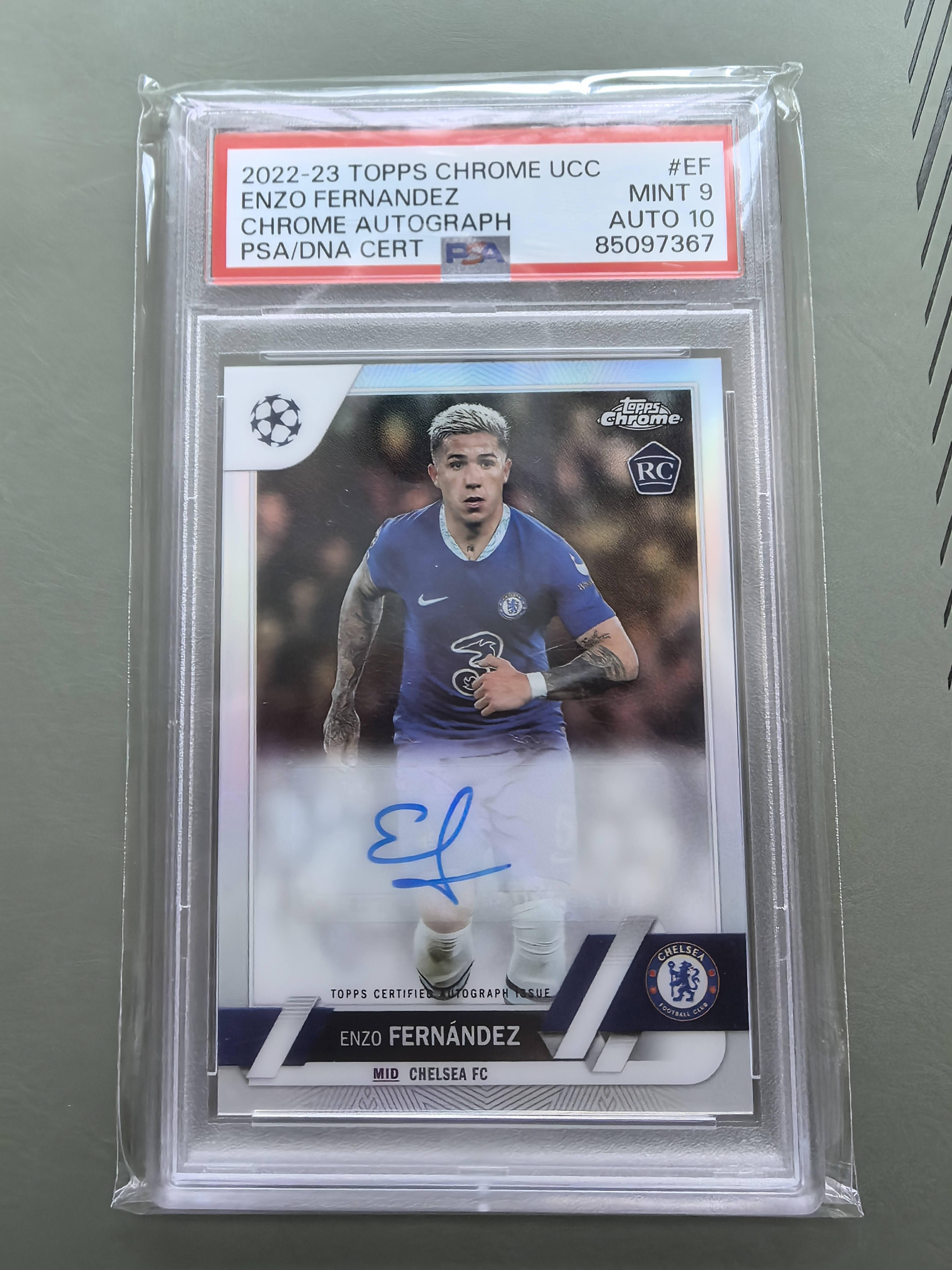 2023 Topps Chrome Enzo Fernández RC 恩佐 新秀 阿根廷 切尔西 签字 PSA10 签字 卡9分 欧冠 银折