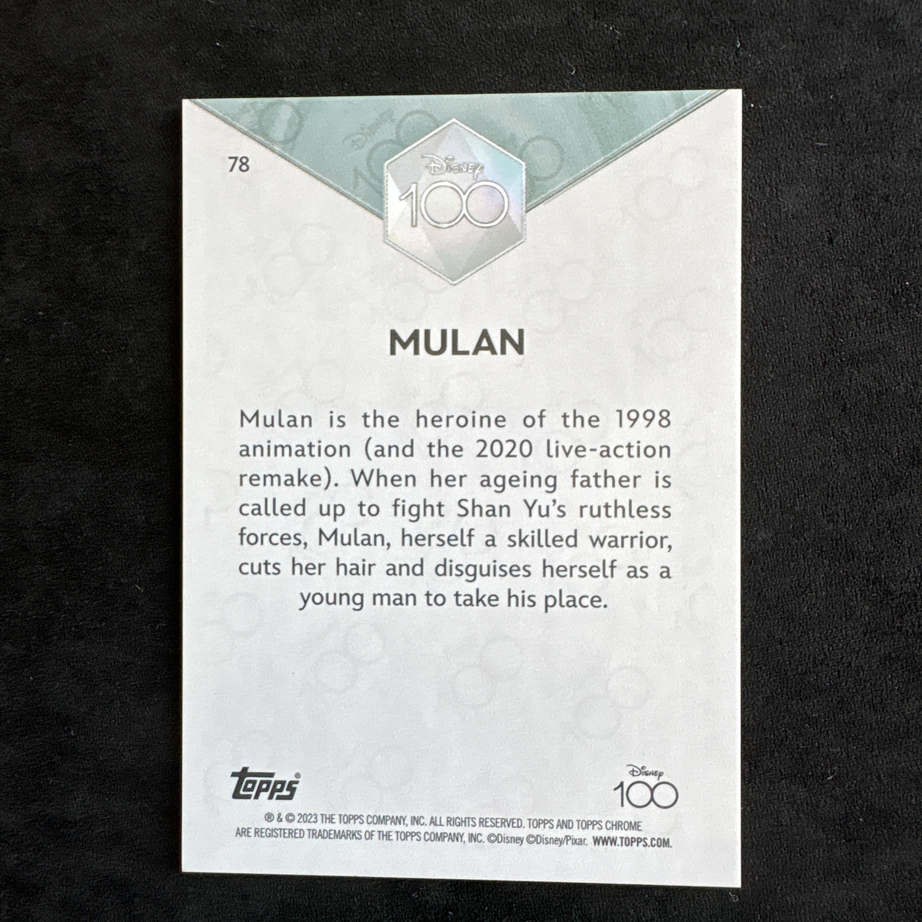 【十一拍卖2023 Topps Chrome Disney 迪士尼100周年 元年 MuLan 花木兰 木兰 粉折折射 /399编 微瑕 只合当日运费