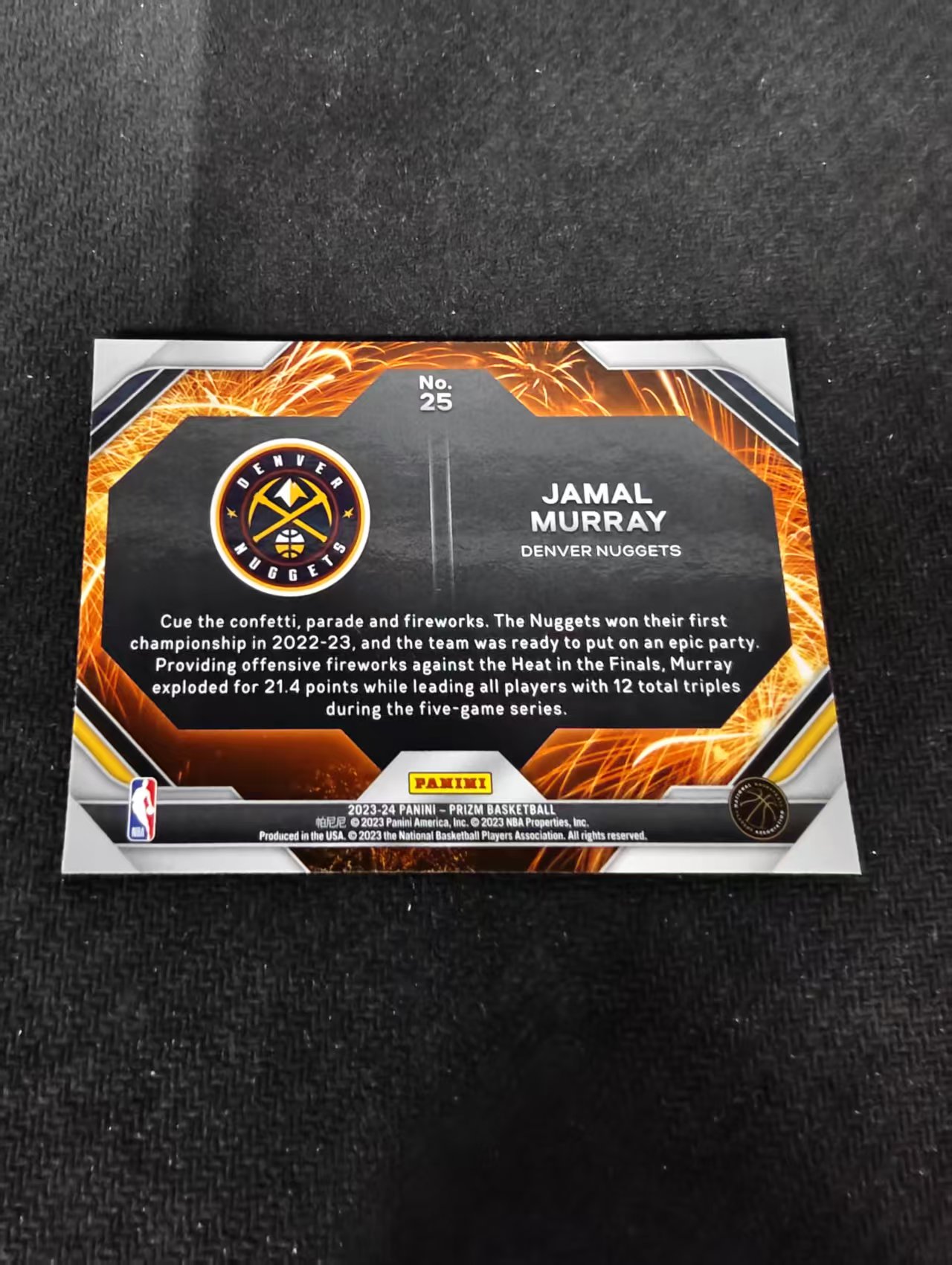 【可合并,不累计】2023-24 Panini Prizm Jamal Murray 贾马尔 穆雷 掘金 烟花特卡 PZ 不保卡品 介意勿拍 #25