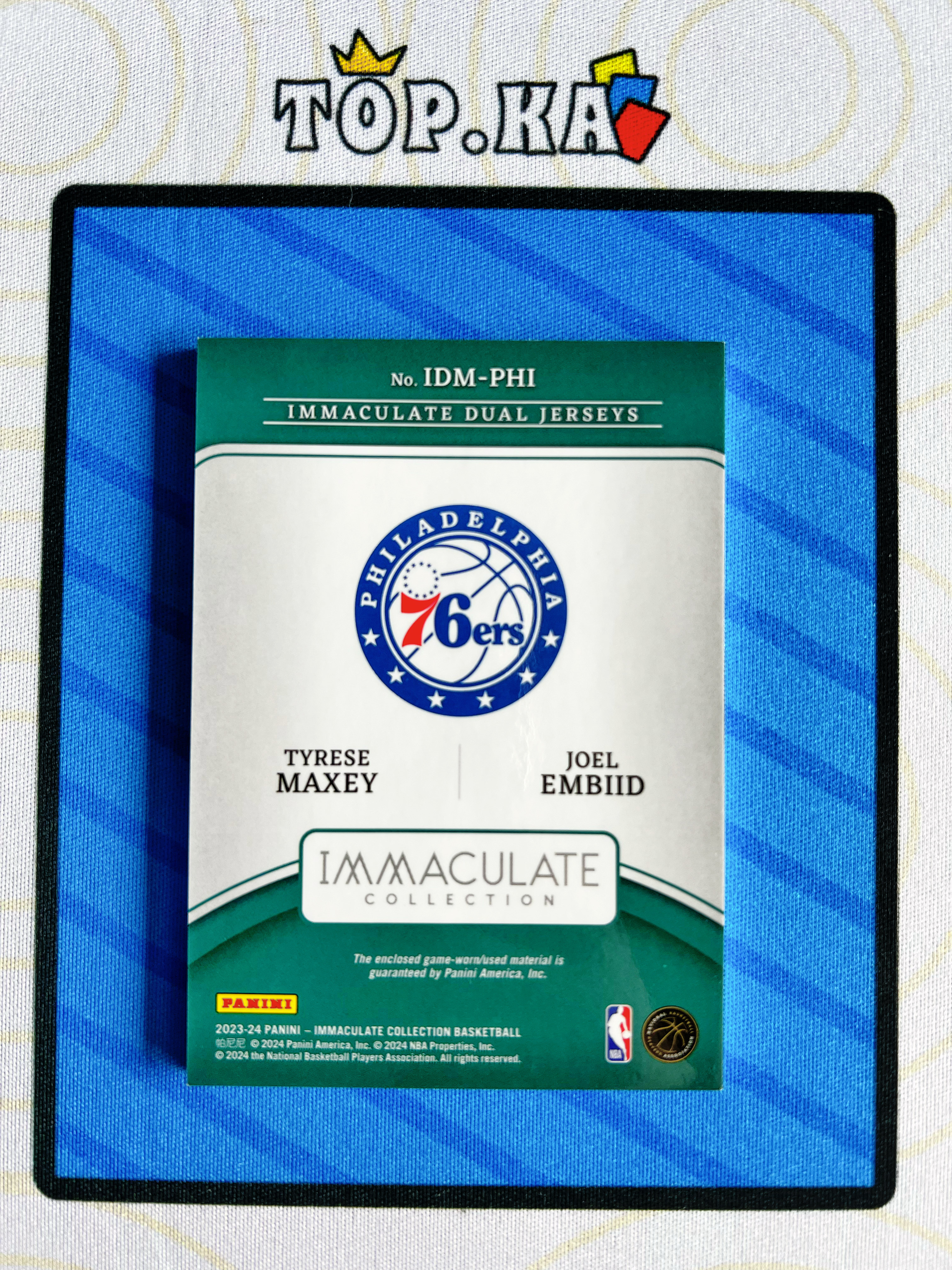【顶尖卡社】2023-24 Panini Immaculate Joel Embiid/Tyrese Maxey 恩比德 马克西 双人物料 双窗切割 99编 GU 详情看描述 卡品如图【Regan】