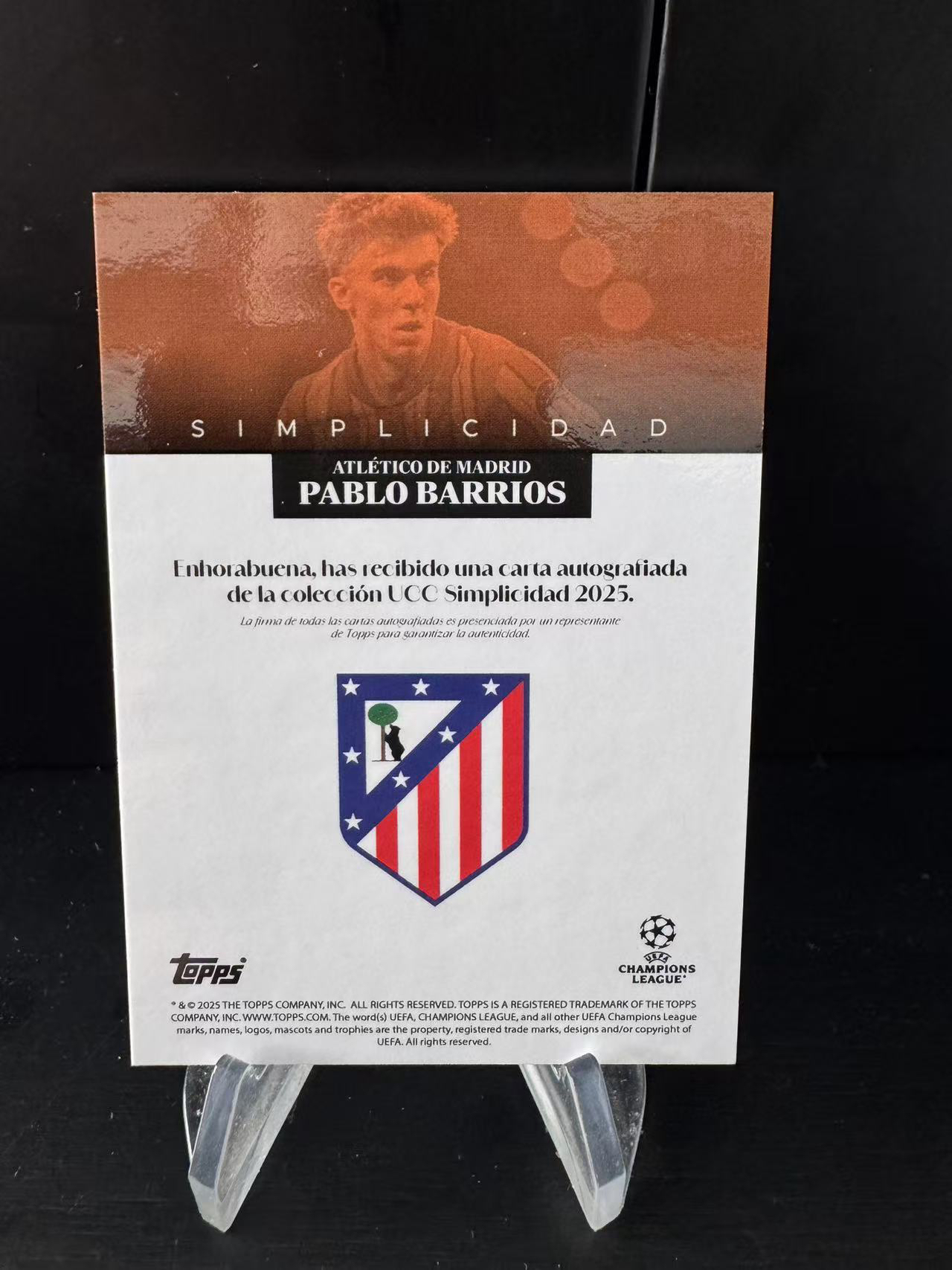 龖topps 2024-25 欧冠 极简 Simplicidad UCC 马竞 折射 签字 2/5编 低编 巴勃罗 巴里奥斯 Pablo Barrios MJ002C