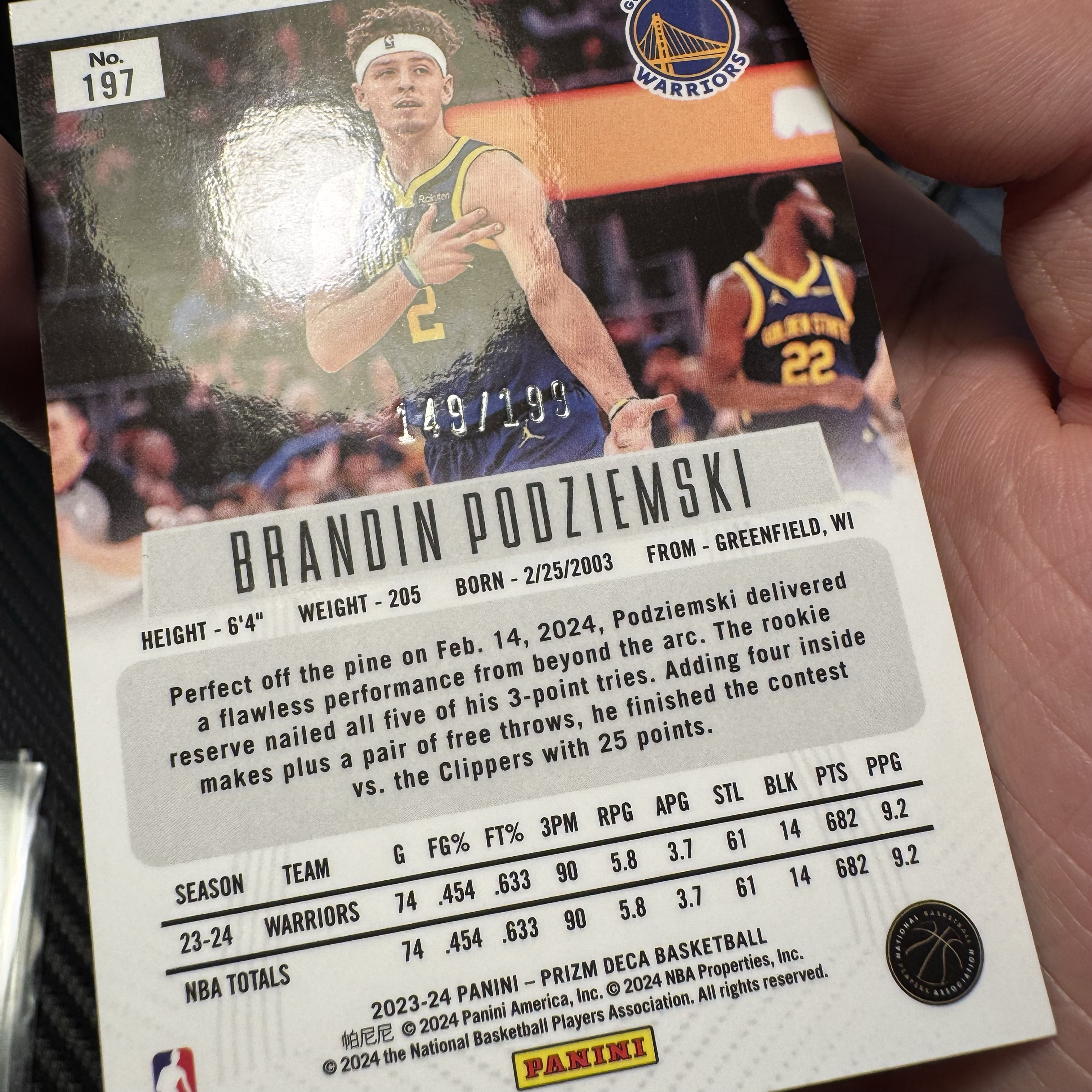 2023-24 panini prizm deca BRANDIN PODZIEMSKI RC 勇士 波杰姆斯基 新秀 元年 pz 复刻 149/199编 红折 卡品如图 凑套 专收必备