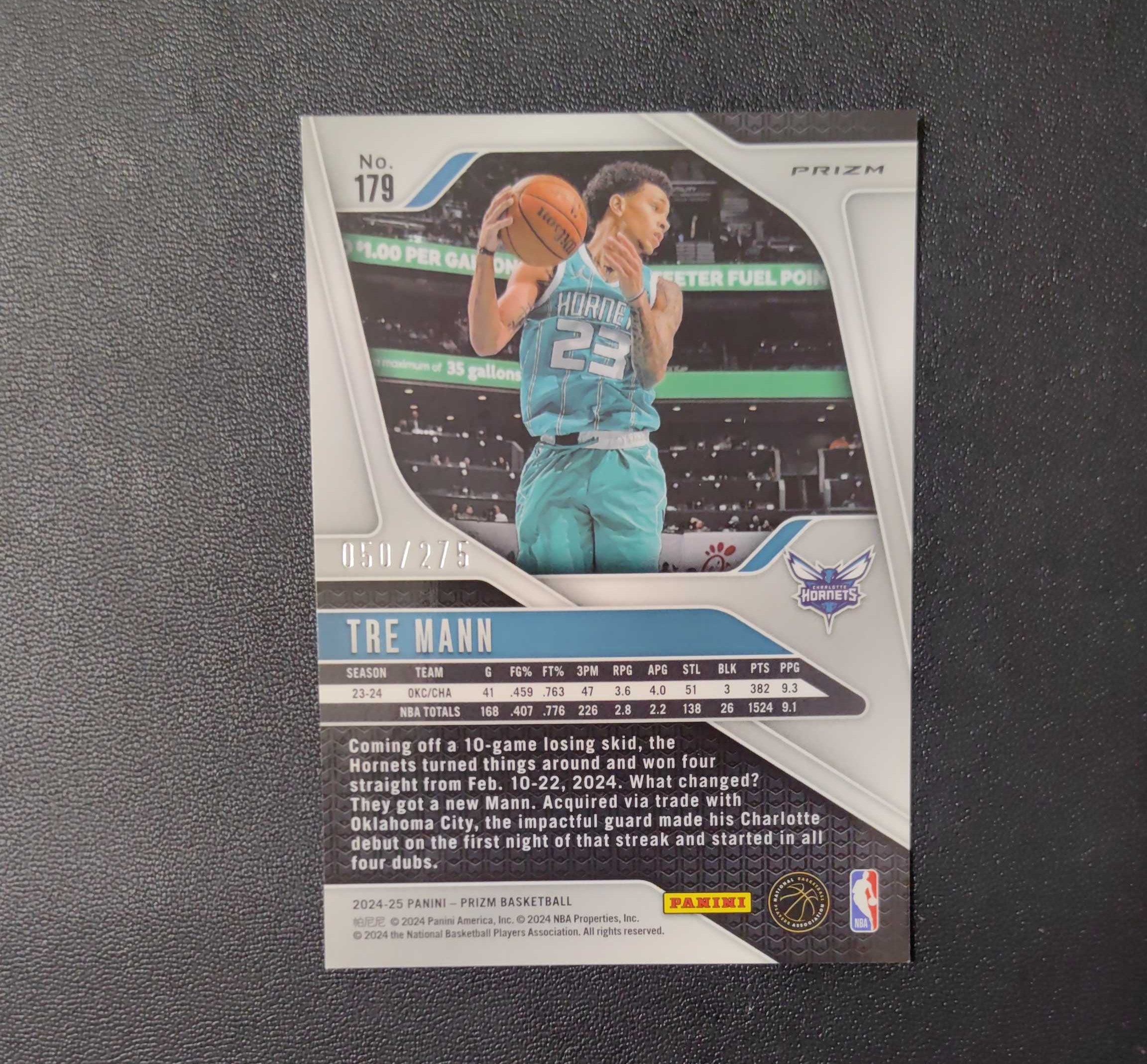 2024-25 Panini Prizm Tre Mann 特雷 曼恩 黄蜂 PZ系列 白镭射折 275编 东契奇 sga 库里 文班亚马 詹姆斯 湖人 勇士 马刺 2