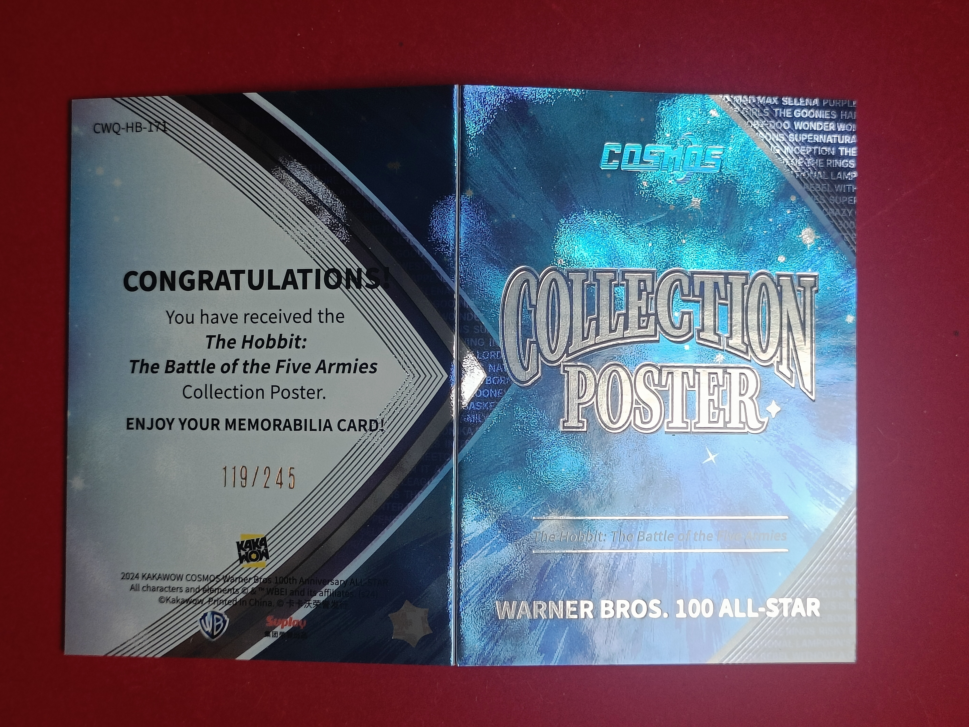 2024 Kakawow COSMOS华纳100年全明星系列收藏卡 HOBBIT:UNEXPECTED JOURNEY霍比特人五军之战 【谦谦拍卖】CWQ-HB-171海报小书119/245编S001