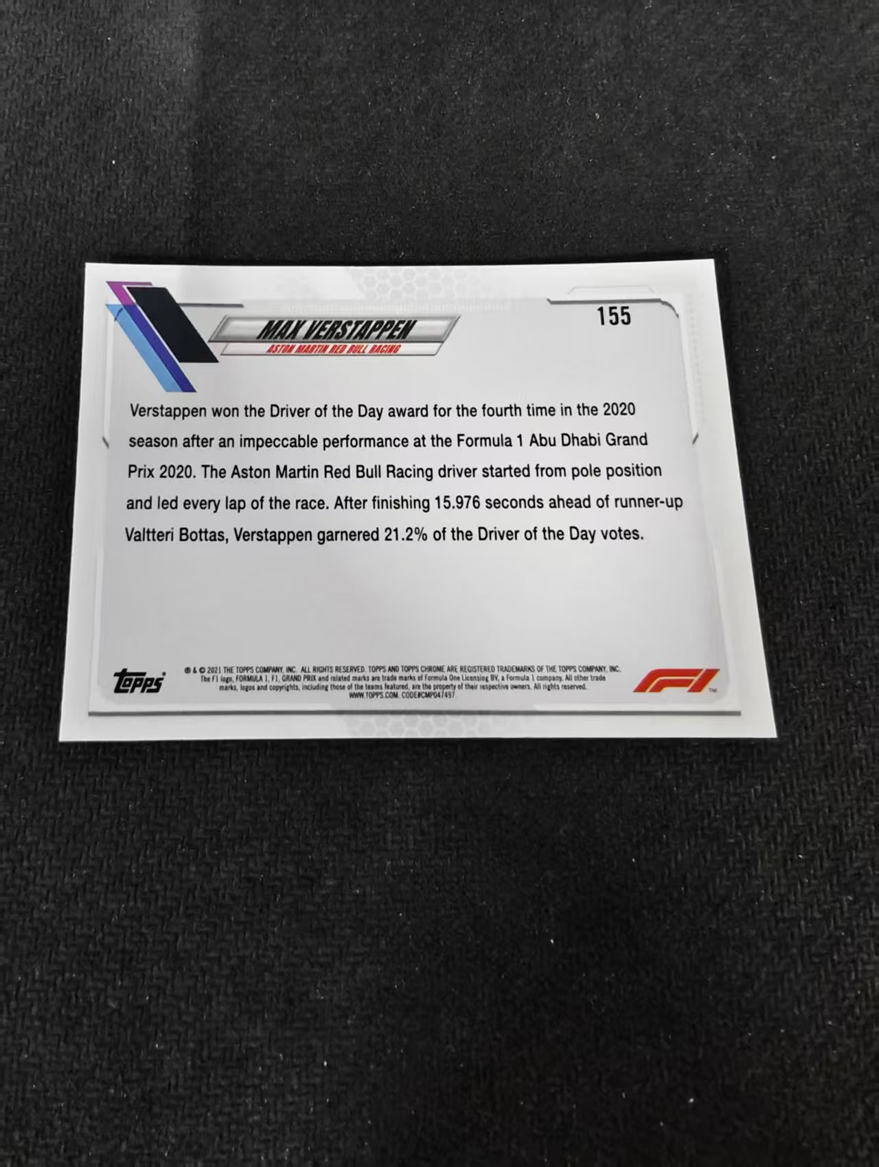 2021 Topps Chrome Max Verstappen F1 维斯塔潘 红牛 划痕 边角瑕疵 #155