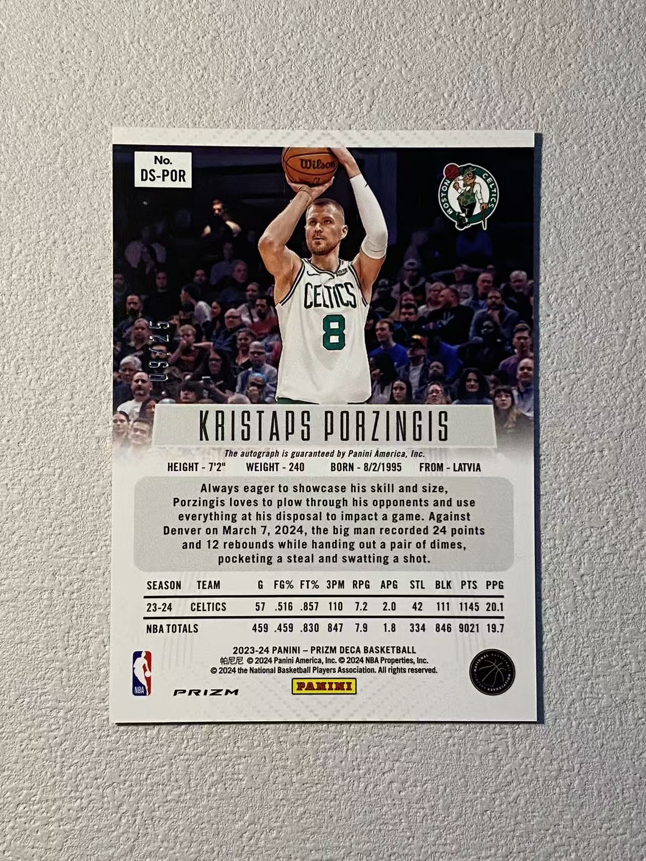 2023-24 Panini Prizm Deca Kristaps Porzingis pz 元年复刻 凯尔特人 波尔津吉斯 独角兽 /25编 低编 签字 mojo折 折射 收藏必备