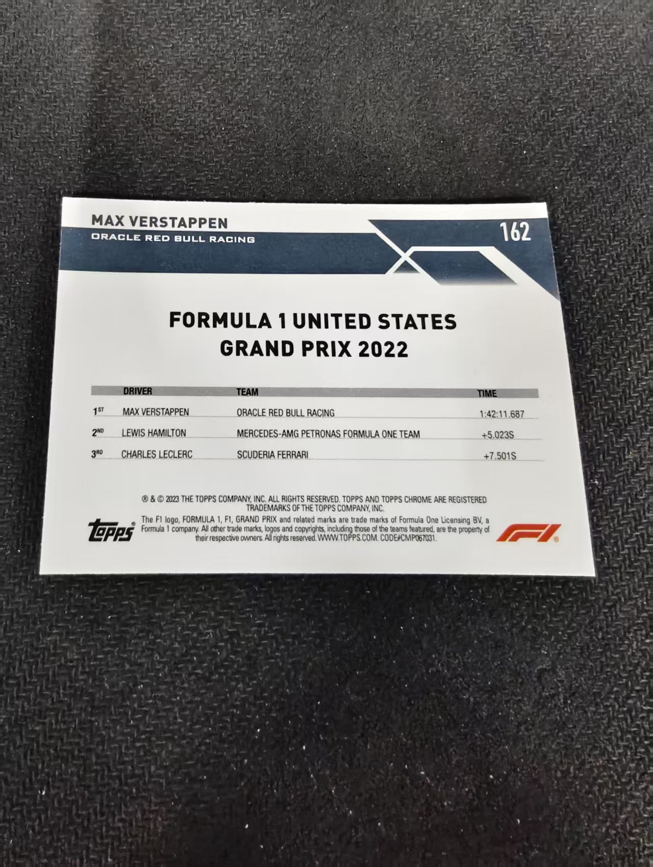 2023 Topps Chrome F1 Max Verstappen 维斯塔潘 红牛 划痕 边角瑕疵 #162