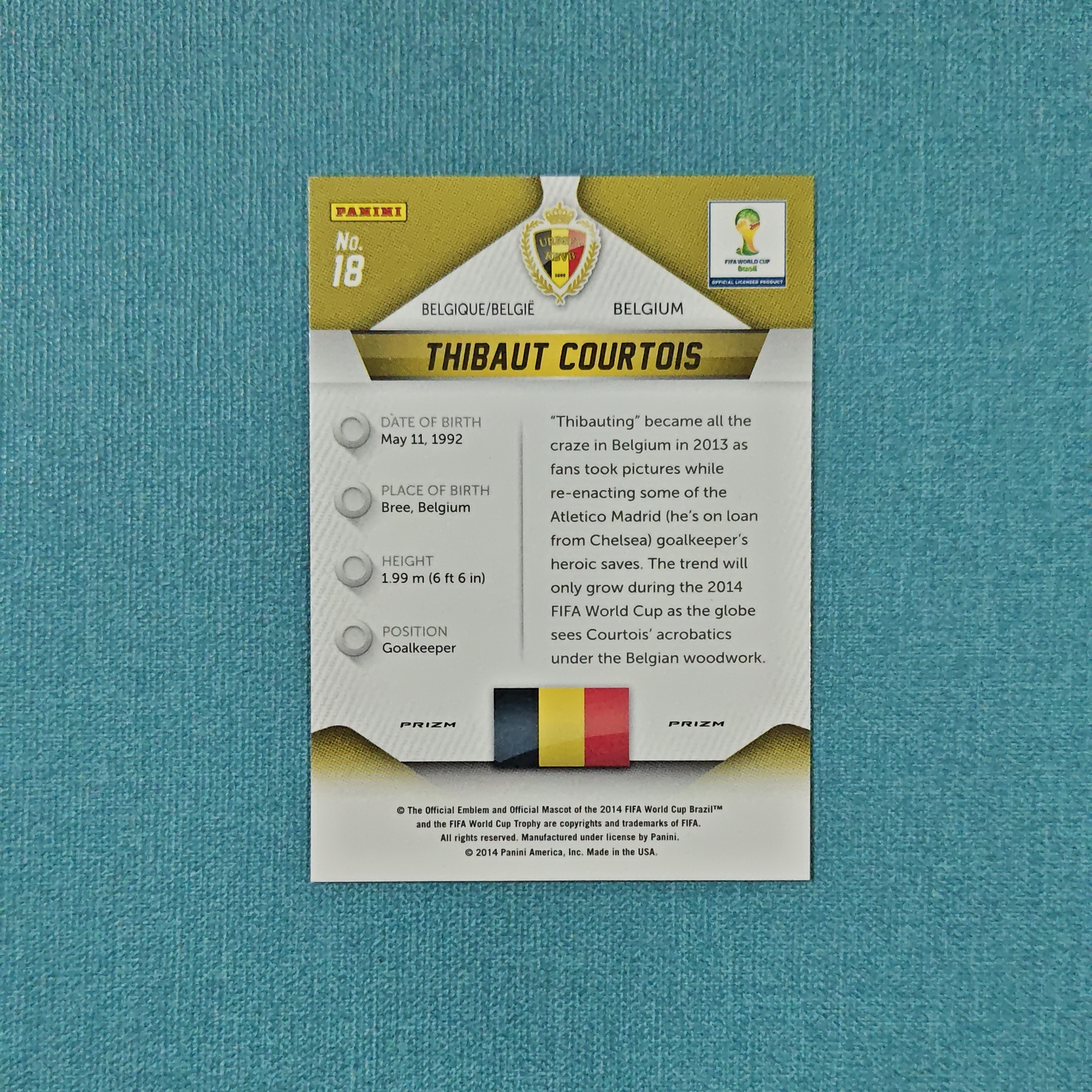 2014 Panini Prizm 世界杯PZ 元年 Thibaut Courtois 库尔图瓦 三色脉冲折 比利时 皇家马德里 皇马 卡品如图 XLM