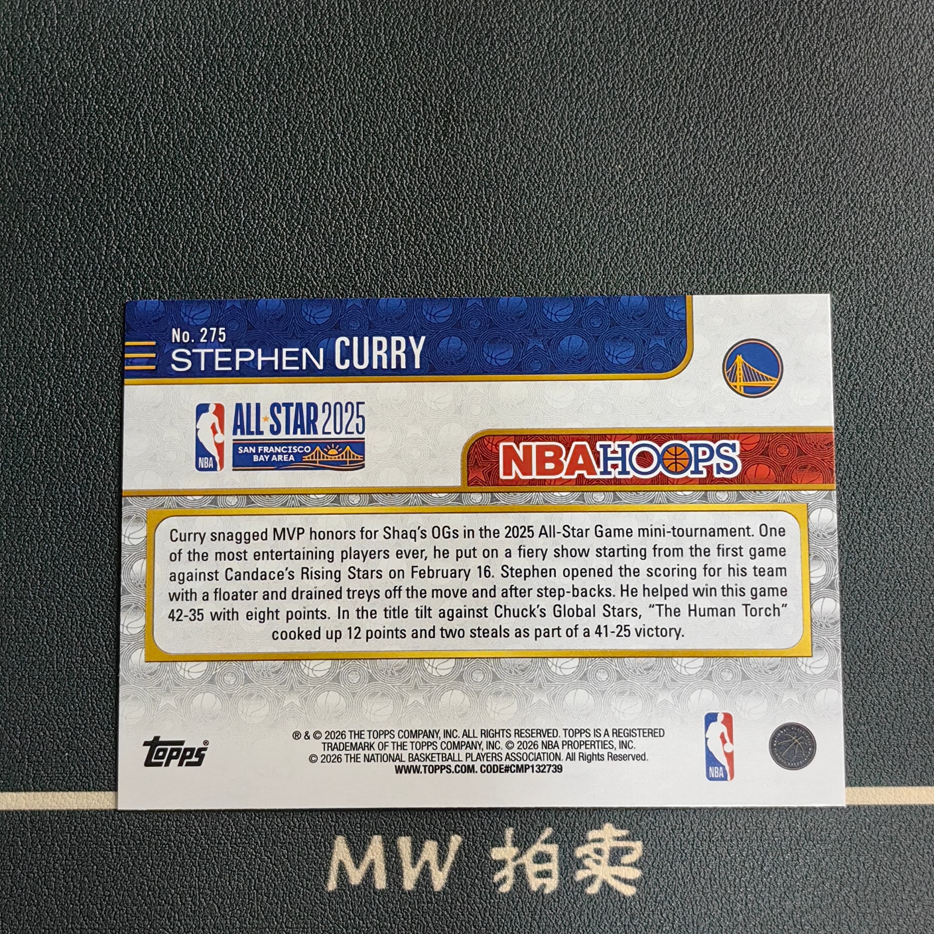 【MW拍卖】 斯蒂芬 库里 2025-26 Topps HOOPS 银折 NBA STEPHEN CURRY 勇士 全明星Base 3 -ZHOU