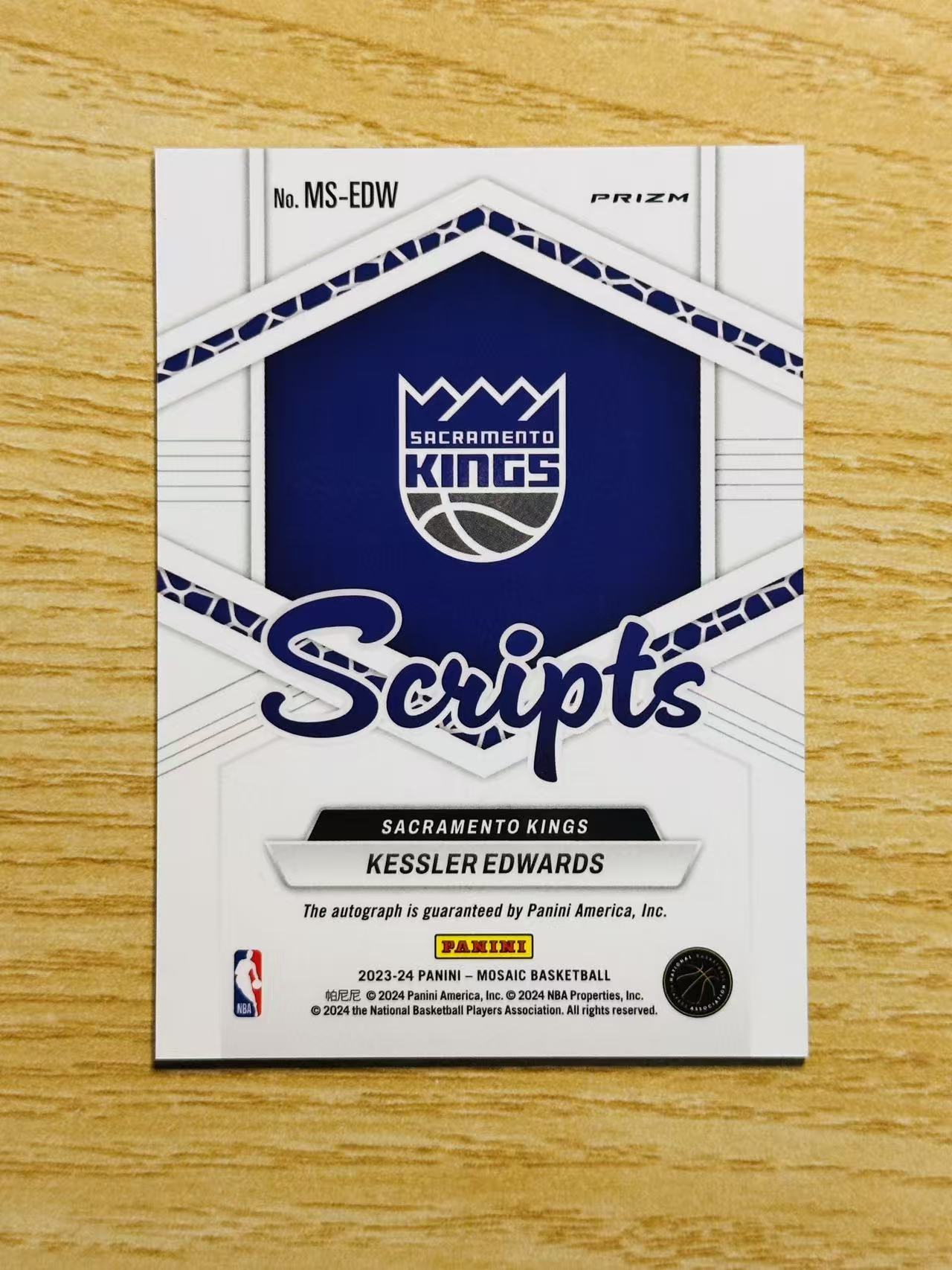 2023-24 Panini Mosaic Kessler Edwards 嘿嘿代卖 马赛克 凯斯勒 爱德华兹 签字 折射 国王 收藏必备