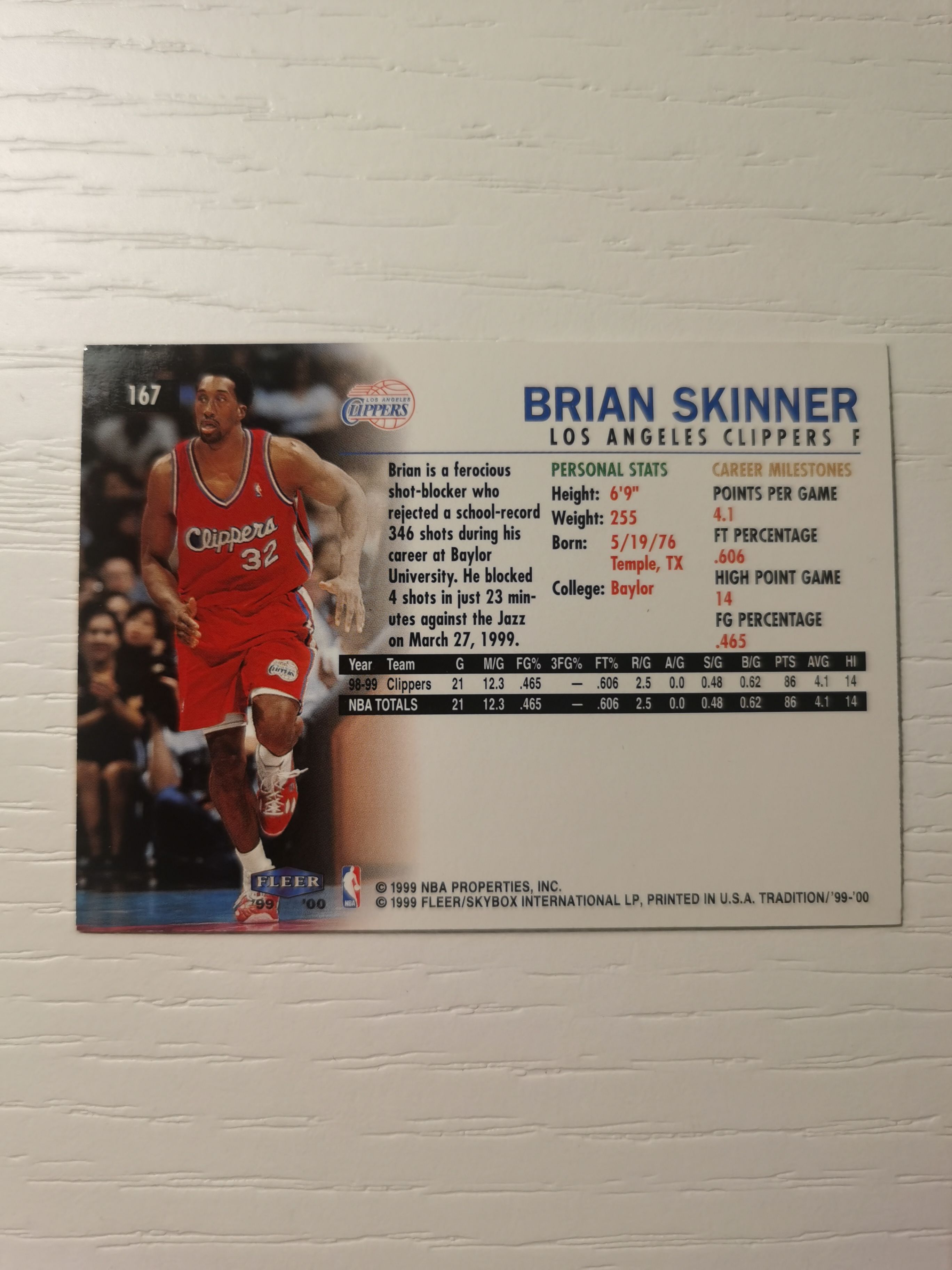 1999-00 Fleer Tradition Brian Skinner 1999-00 布莱恩-斯金纳 fleer traditon高端系列 西部 红字 快船 国王 雄鹿 太阳硬通货 极具收藏价值