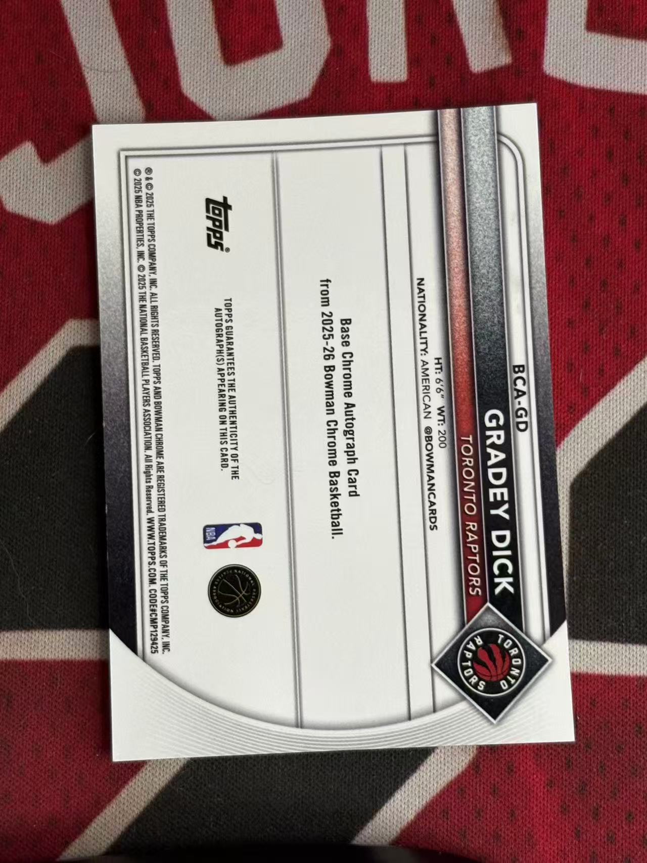 2025-26 TOPPS BOWMAN CHROME GRADEY DICK 老鹰 格雷迪迪克 签字卡 正base签 专收凑套必备【烂臭嘴拍卖】