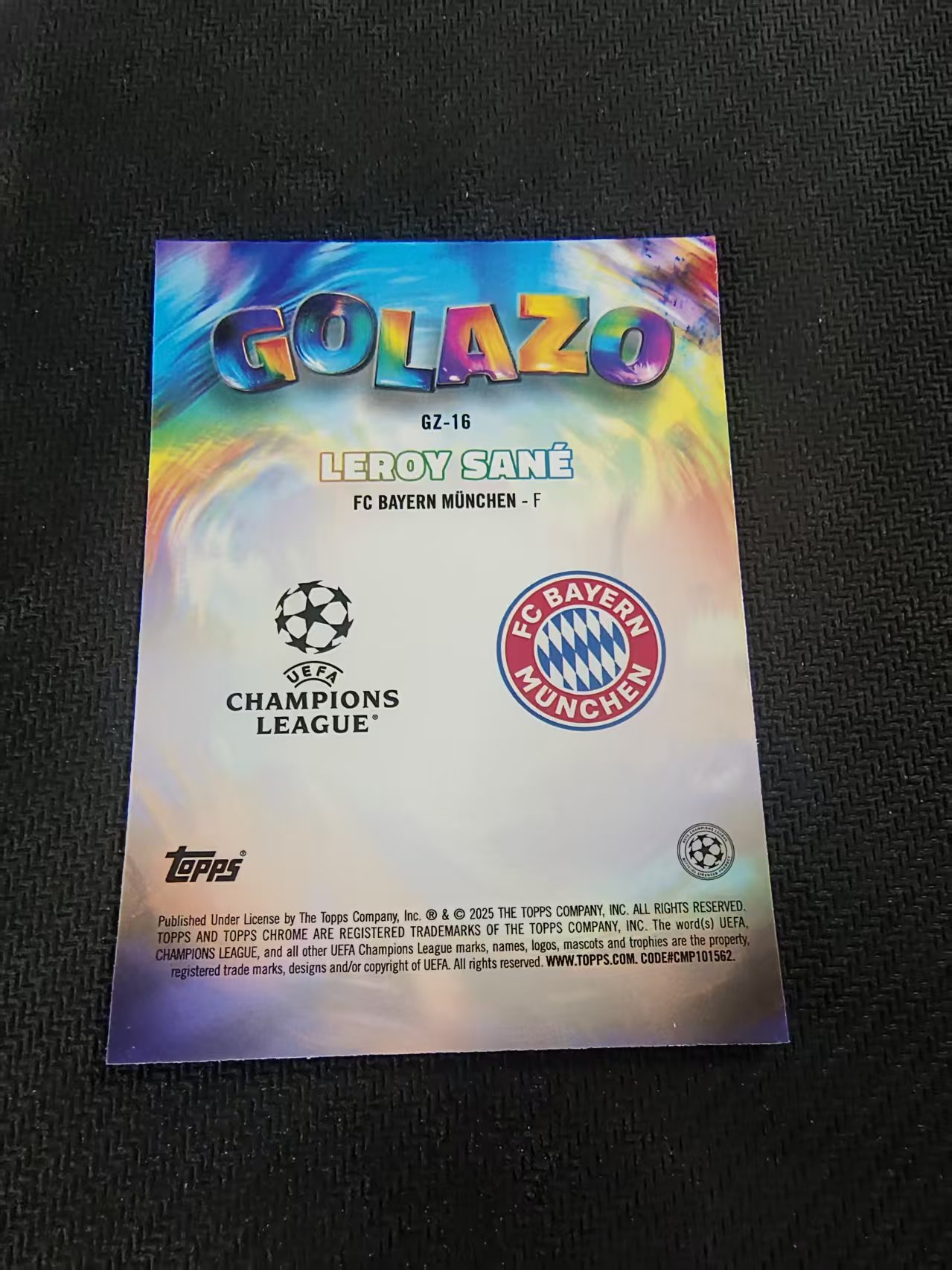 【可合并,不累计】2025 Topps Chrome leroy sane 勒鲁瓦·萨内 拜仁慕尼黑 GOLAZO进球特卡 欧冠 银折 划痕 边角瑕疵 #16