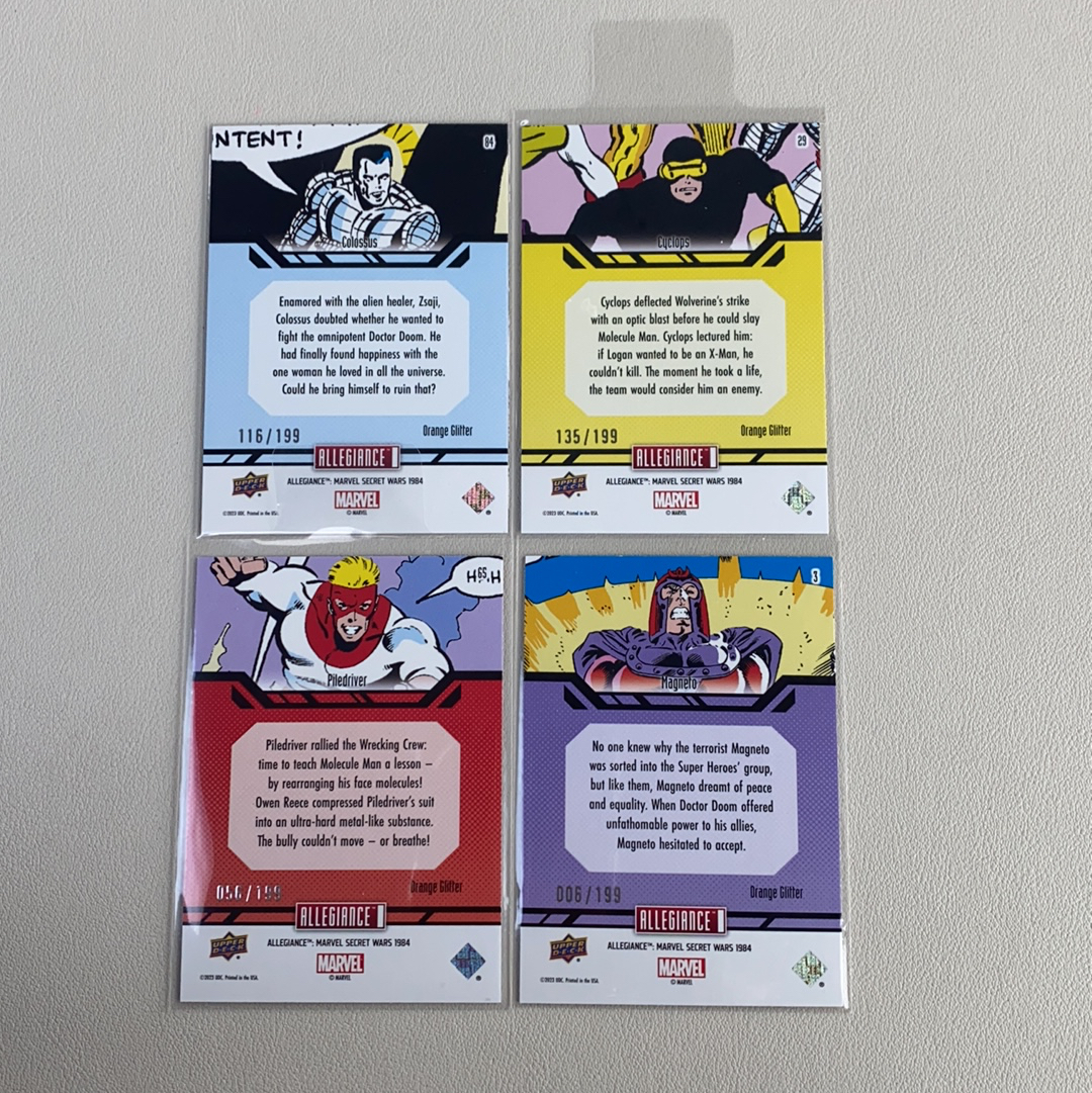 【弈卡代拍】 2023 Upper Deck Marvel 漫威 MCU Allegiance 秘密战争 橙波点折 钢力士 镭射眼等 199编 4张打包 品相如图 凑套必备 无理