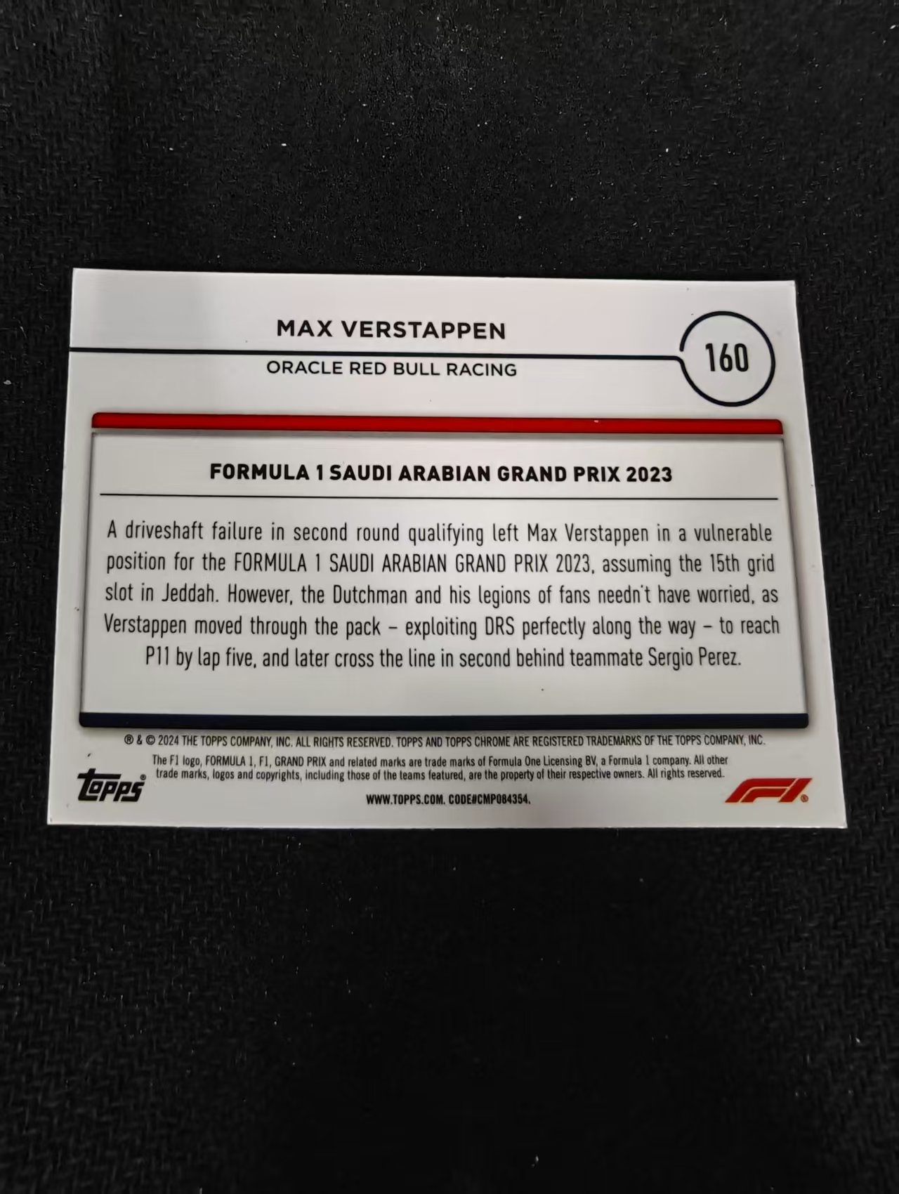 2024 Topps Chrome F1 Max Verstappen 维斯塔潘 红牛 划痕 边角瑕疵 #160