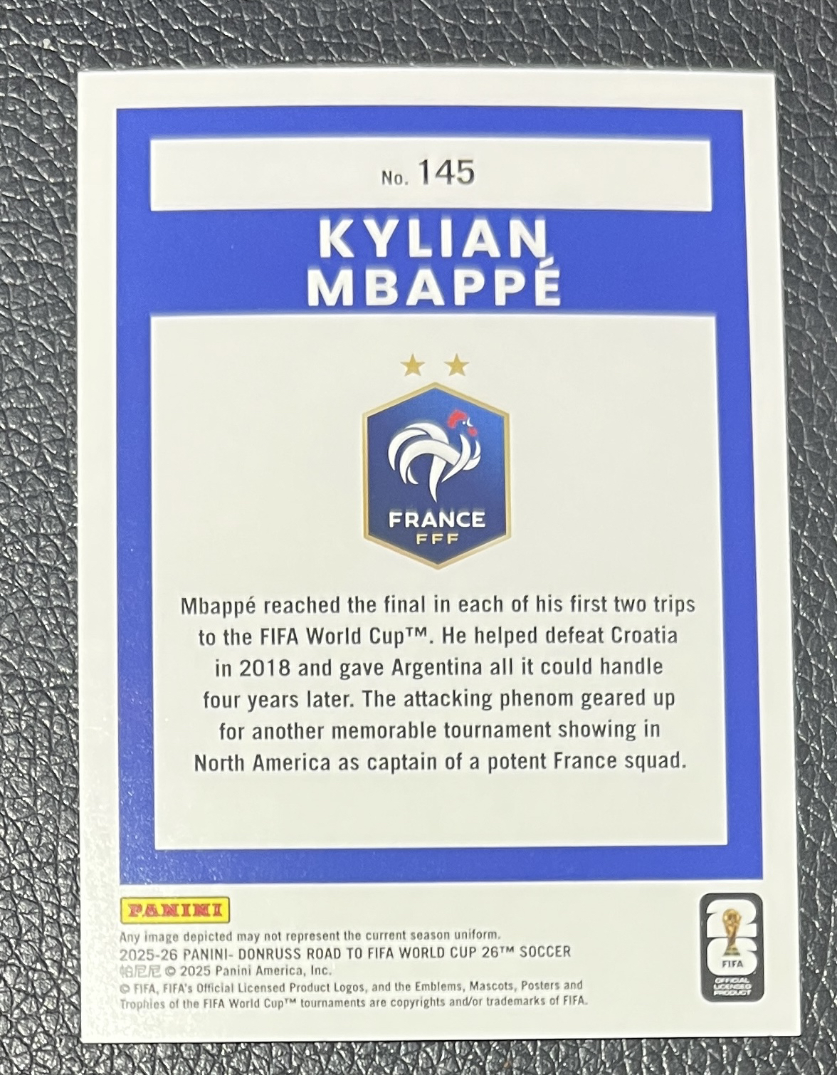 2025-26 Panini Donruss Road to World Cup Kylian Mbappe 杜蕾斯 世界杯之路 法国 姆巴佩 折射 红蓝Mojo折 卡品如图