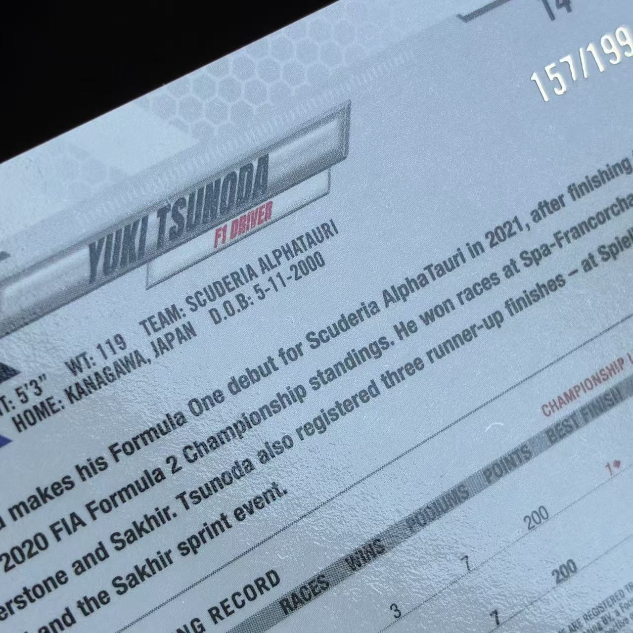 【杰基拍卖】2021 Topps Chrome Yuki Tsunoda F1 角田裕毅 新秀 定妆照 紫棋盘折 199编 卡品如图(cris)