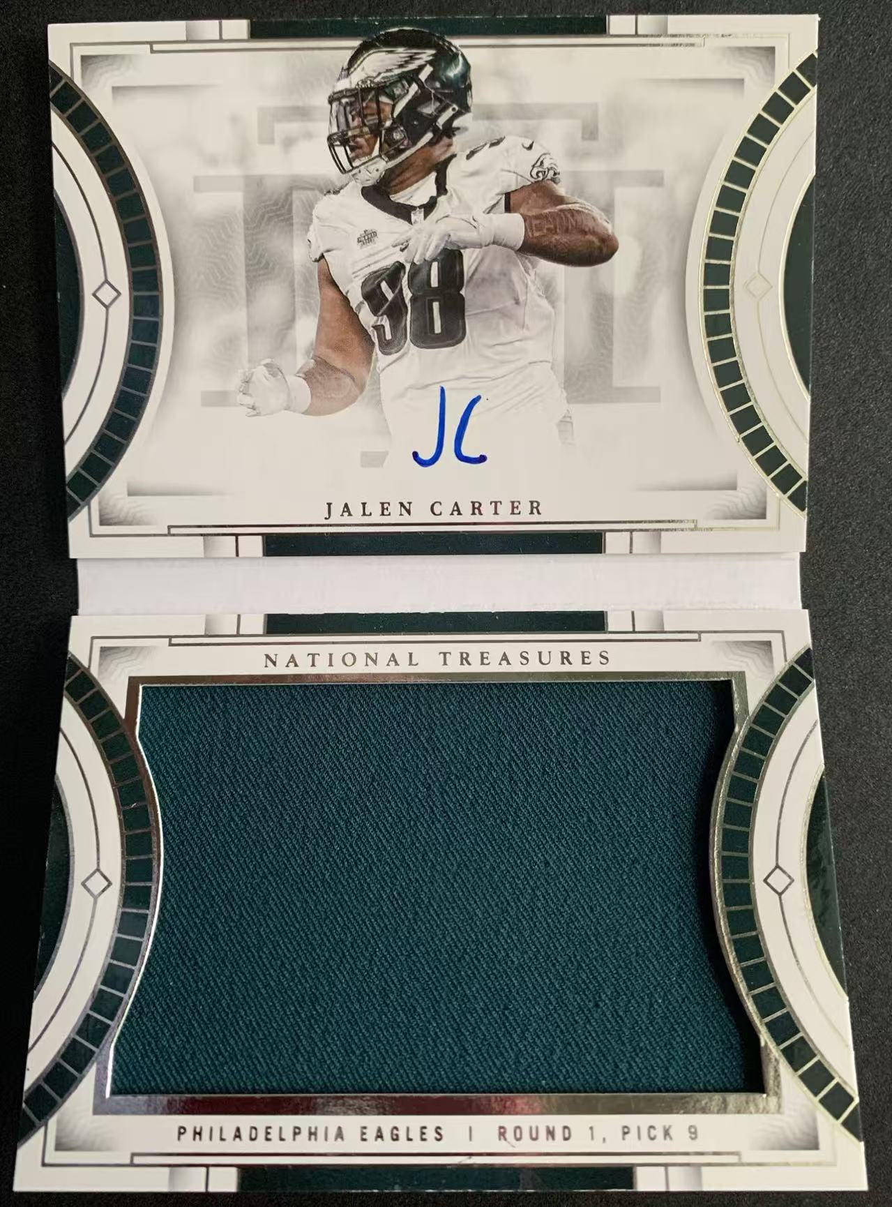 【瞳瞳代卖】2023 Panini National Treasures 国宝系列 小书 老鹰队 超级防守悍将 杰伦 卡特 Jalen Carter 99编 RPA RC 新秀 球衣 签字卡