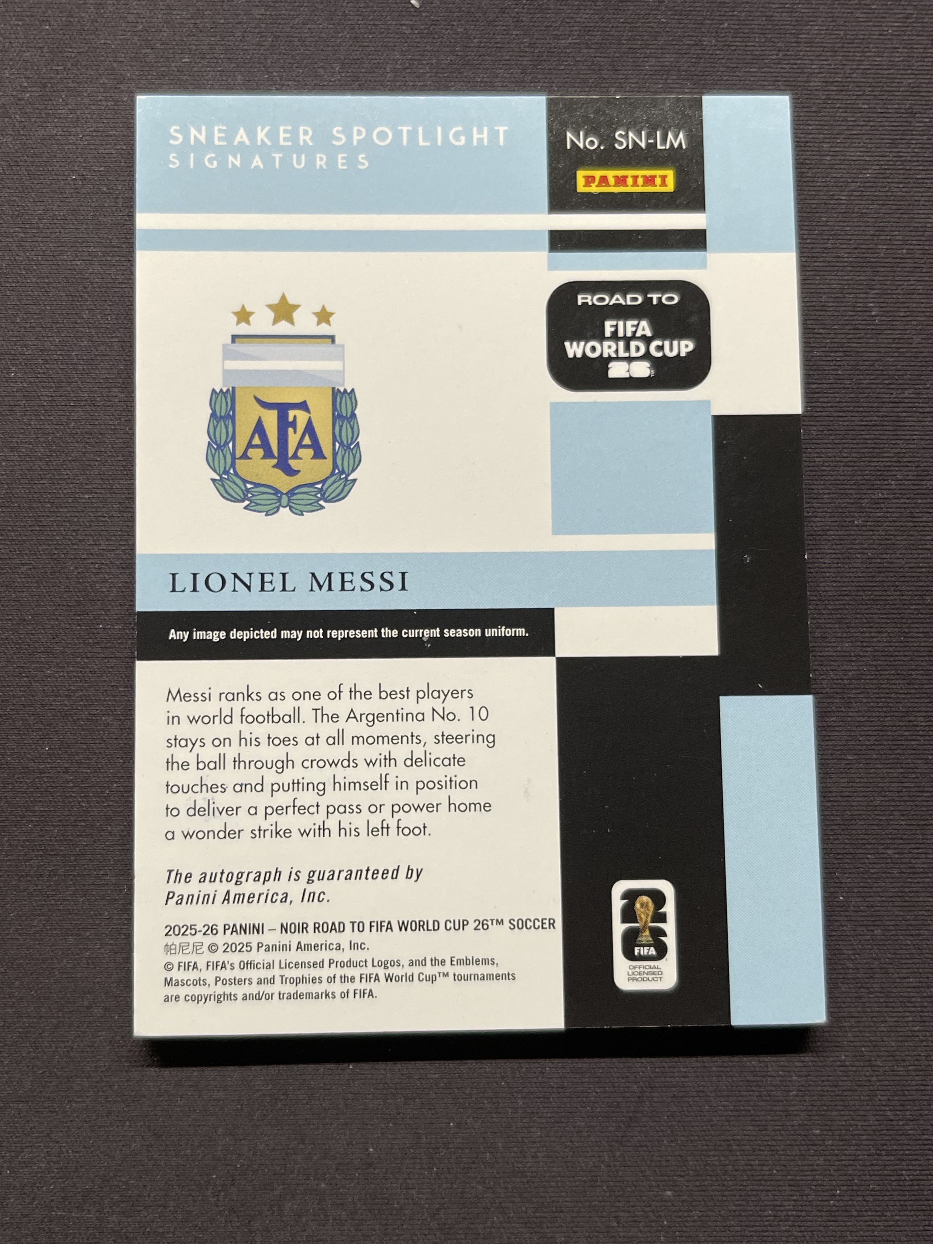 2025-26 Panini Noir Lionel Messi 诺尔 世界杯 阿根廷 梅西 镜面 Sneaker Spotlight 鞋灯 聚光灯 签字卡签 26/36编 系列HIT「老夫子」怡泉