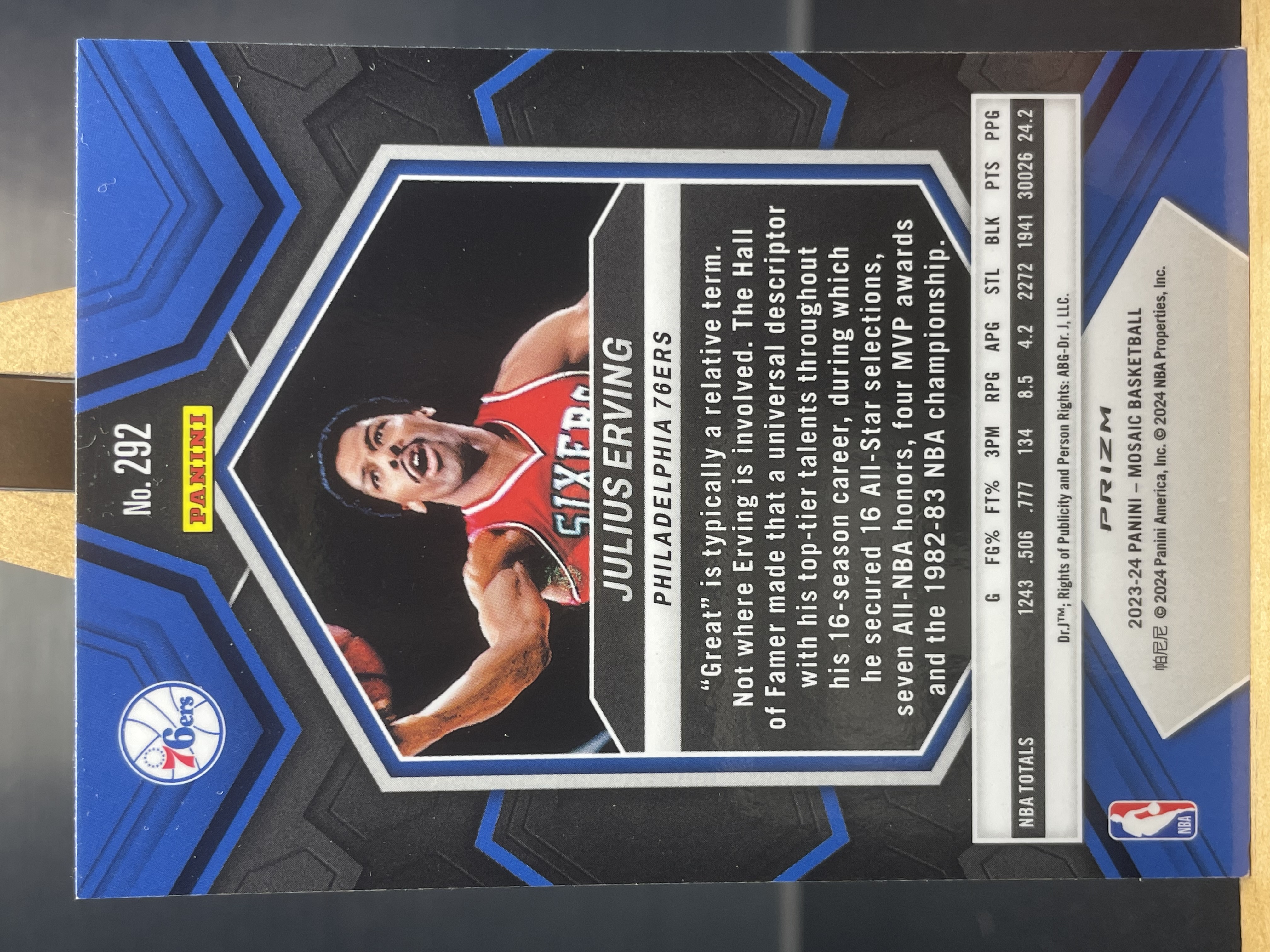 (A5) 2023-24 PANINI 马赛克系列 折射 朱利叶斯 欧文 76人 近期大热球星 收藏凑套必备 卡品如图!!!