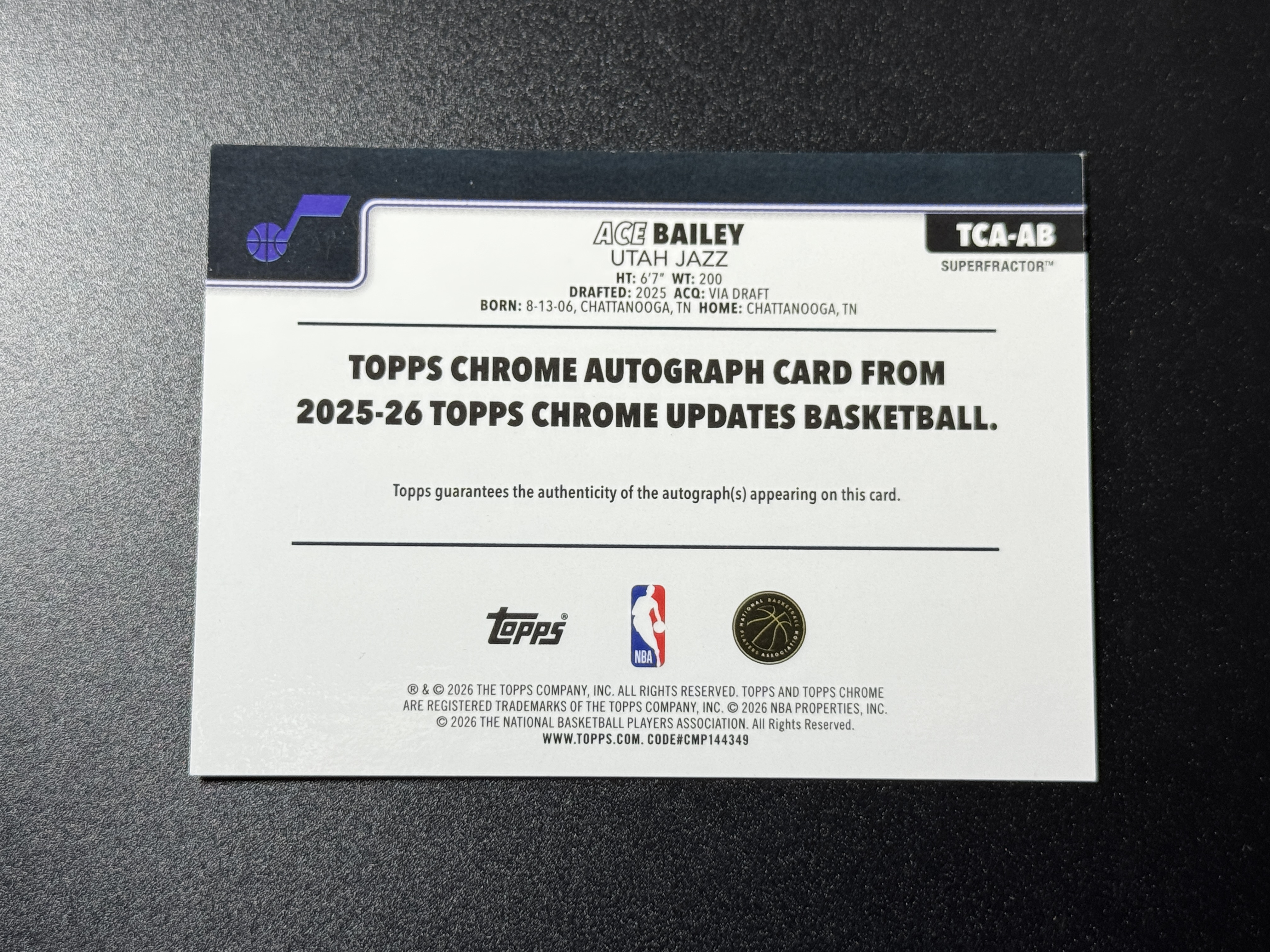 【喷子拍卖】2025-26 Topps Chrome Update Ace Bailey 犹他爵士 埃斯 贝利 拜利 RC 新秀 superfractor 签字 一编 超级折 爆金折 1/1 1of1 卡签 大hit卡 轻印看图 RYZZ