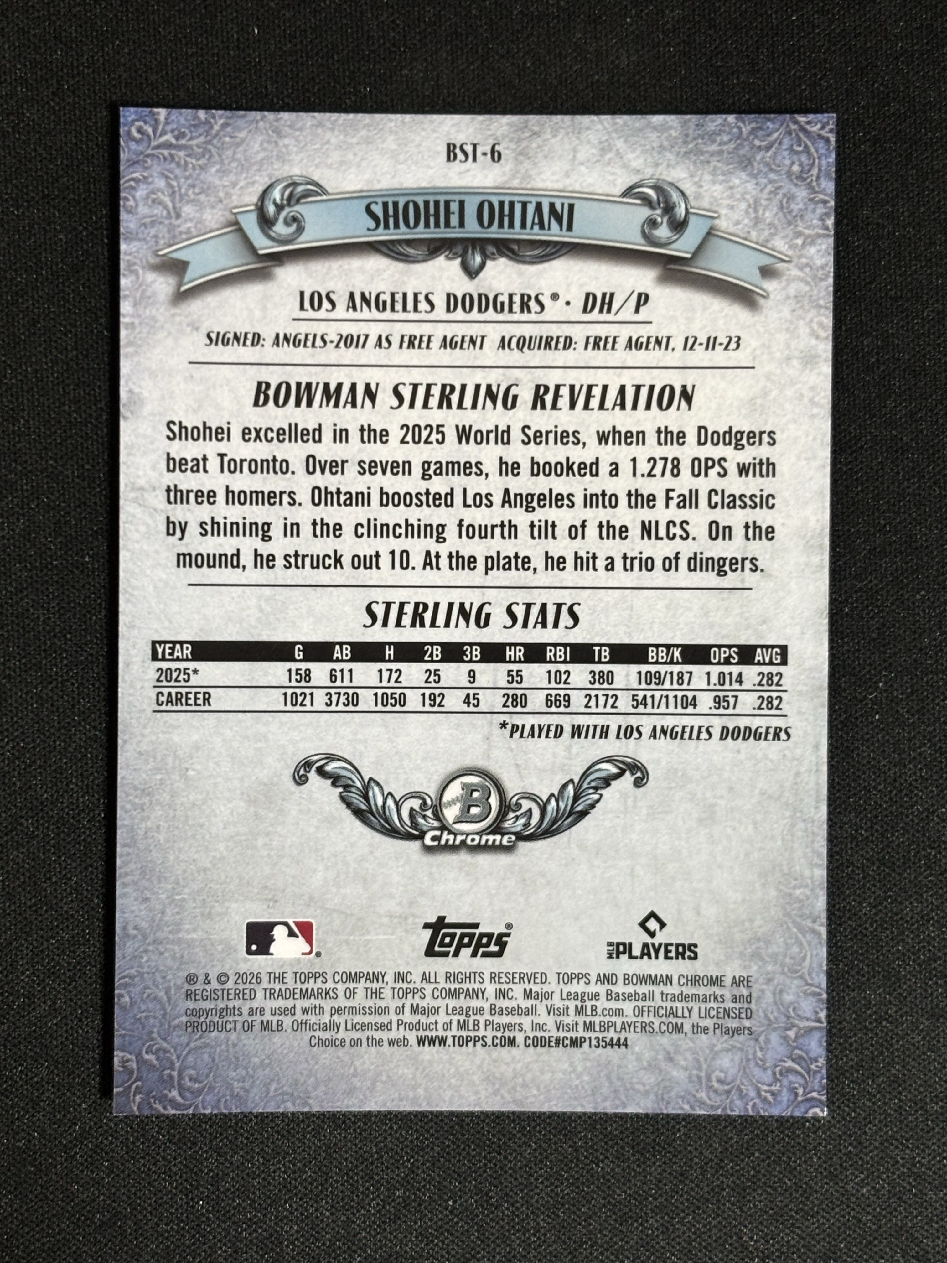 2026 Topps Bowman Shohei Ohtani RC 棒球 MLB 大谷翔平 Sterling特卡 碎闪折 001/150编 卡品如图 - sj