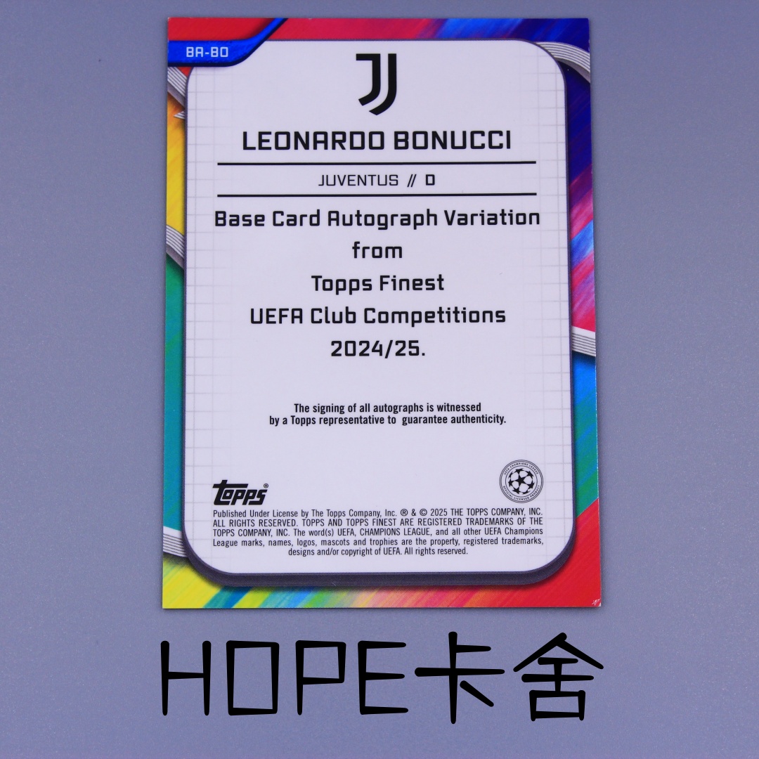 2023-24 Topps Finest Leonardo Bonucci 尤文 意大利 传奇中卫 博努奇 34/75编 粉折签字 墨迹完美!【HOPE代卖(4.5%含卡淘)】