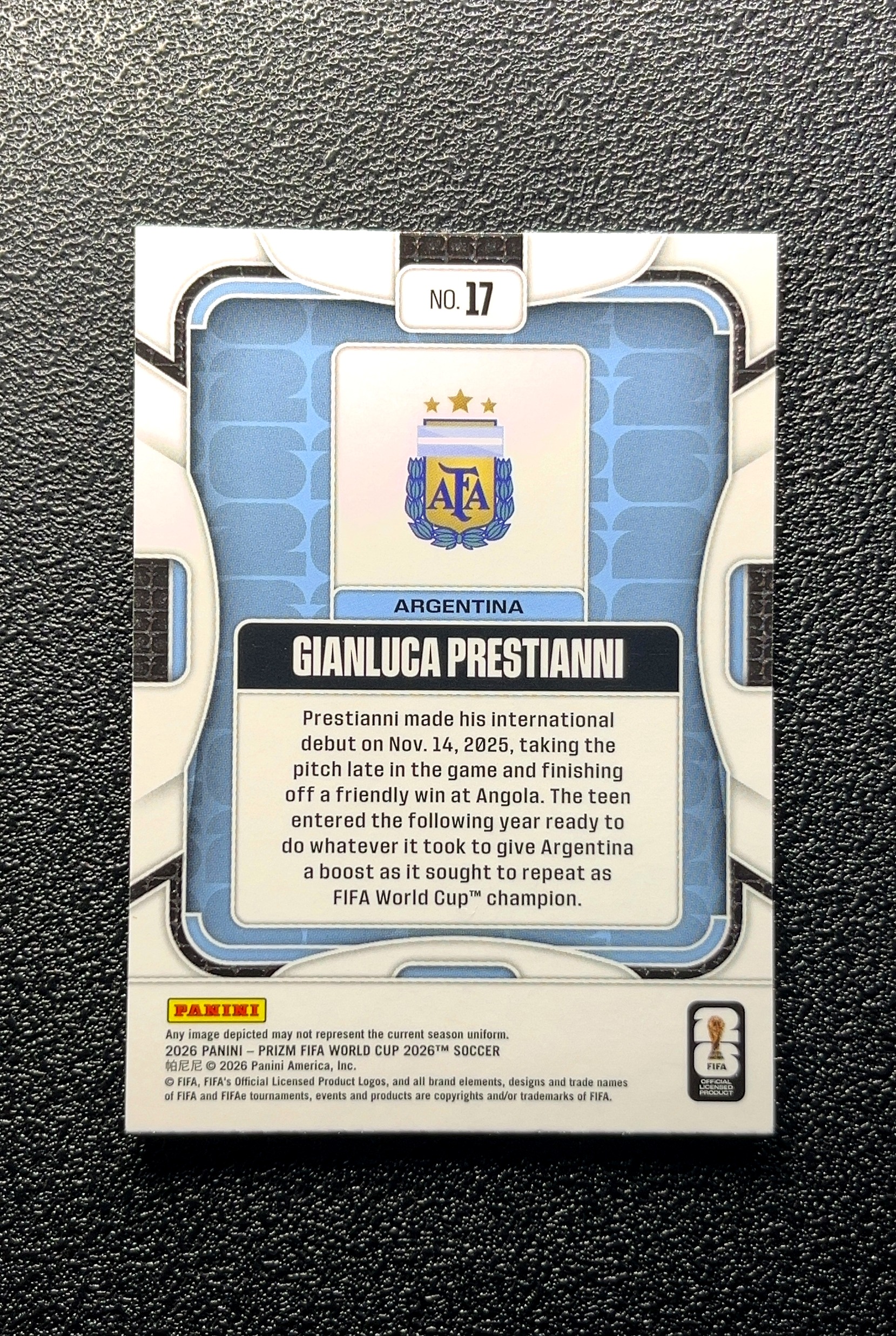 【小白1%代卖】2026 Panini Prizm World Cup 世界杯 Gianluca Prestianni 贾昆卡·普雷西亚尼 新秀 RC 卡品如图 高价值 #17 0013#530