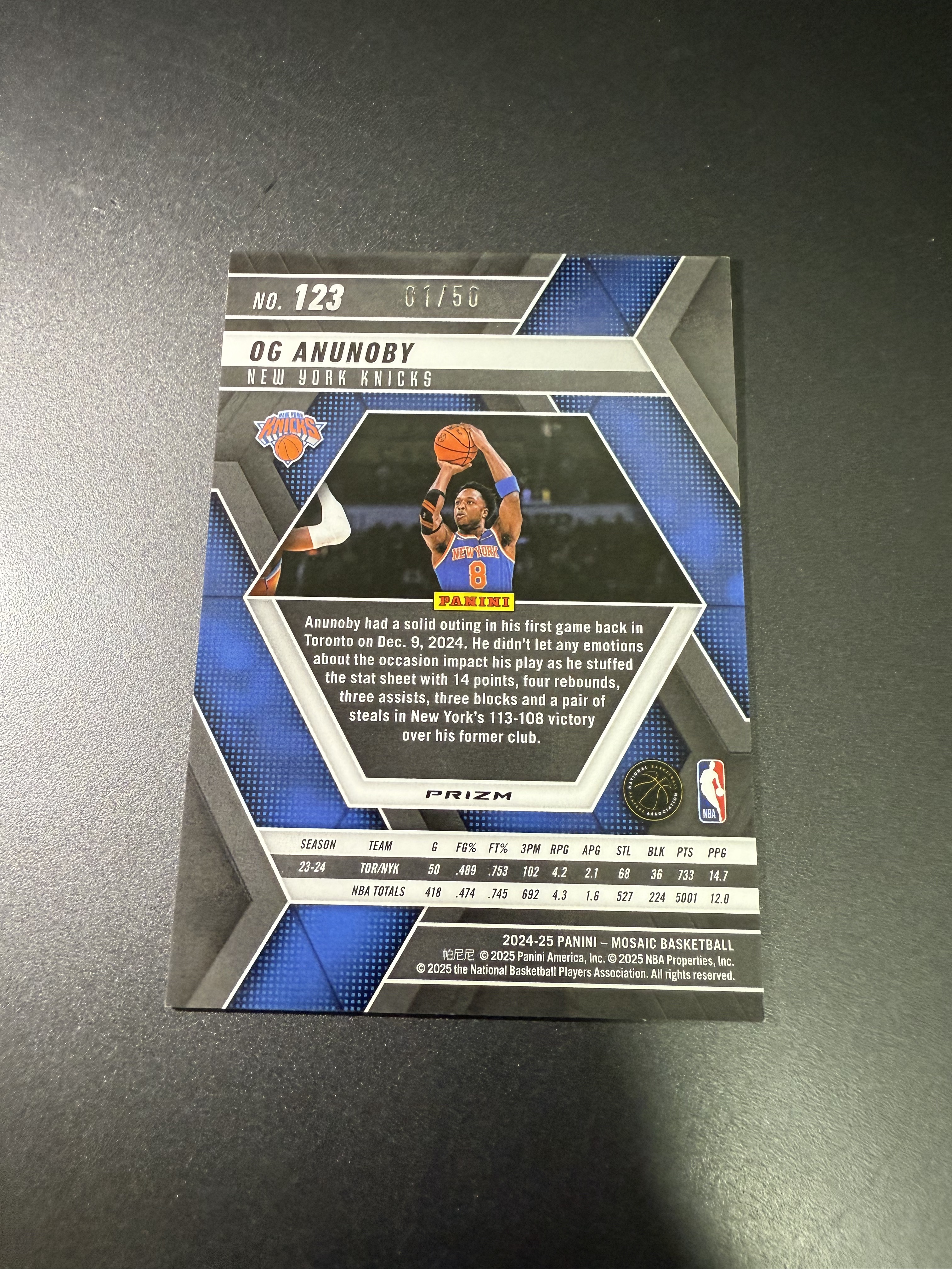 2024-25 Panini Mosaic OG Anunoby OG 阿奴诺比 马赛克 紫泡泡折 50编 尼克斯队 首编 1/50编 什