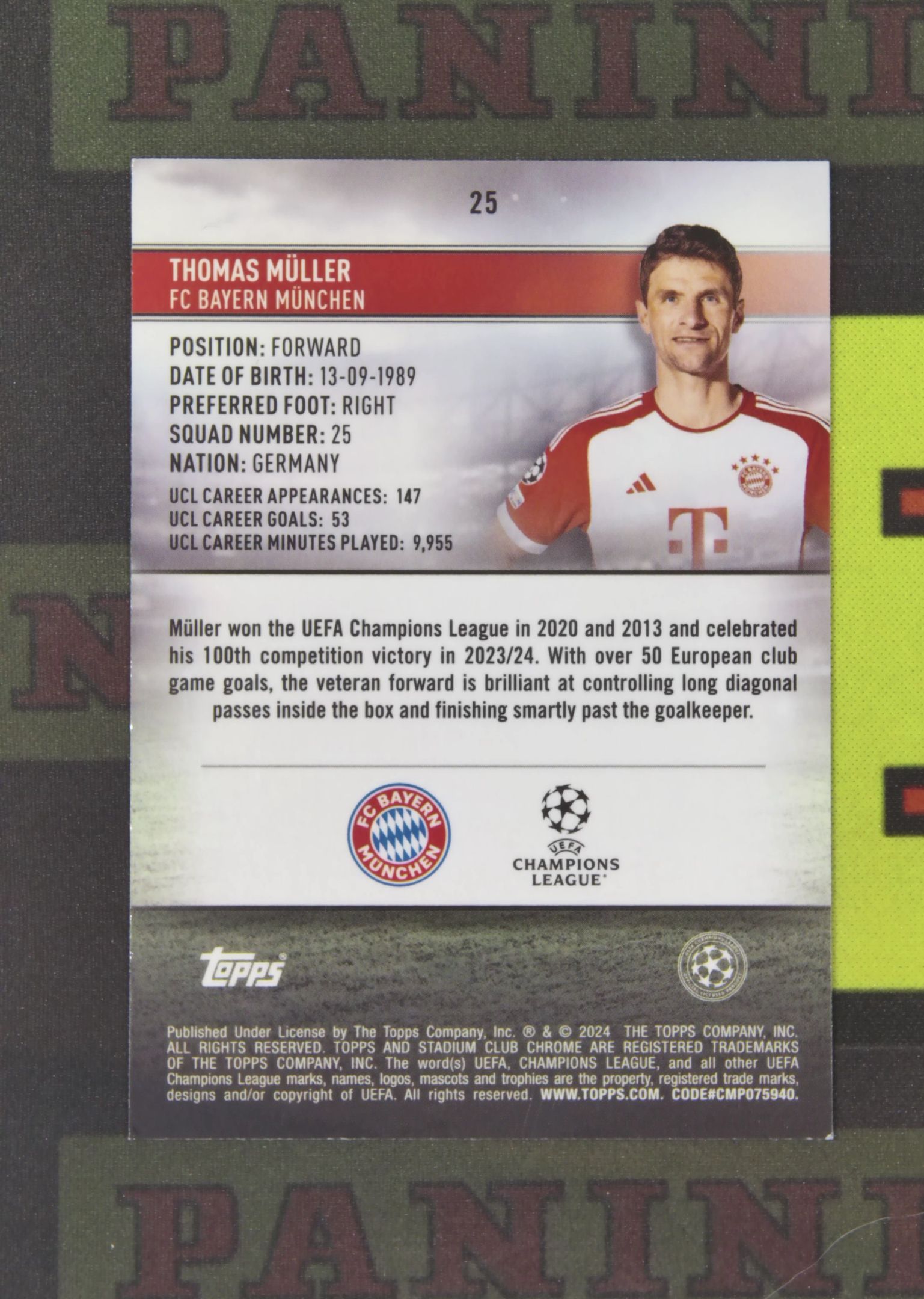 2023-24 Topps stadium club Thomas Müller Nirvana Project 托马斯 穆勒 拜仁慕尼黑 229/299 黑白折 折射 竞技场 卡品如图 SXY1