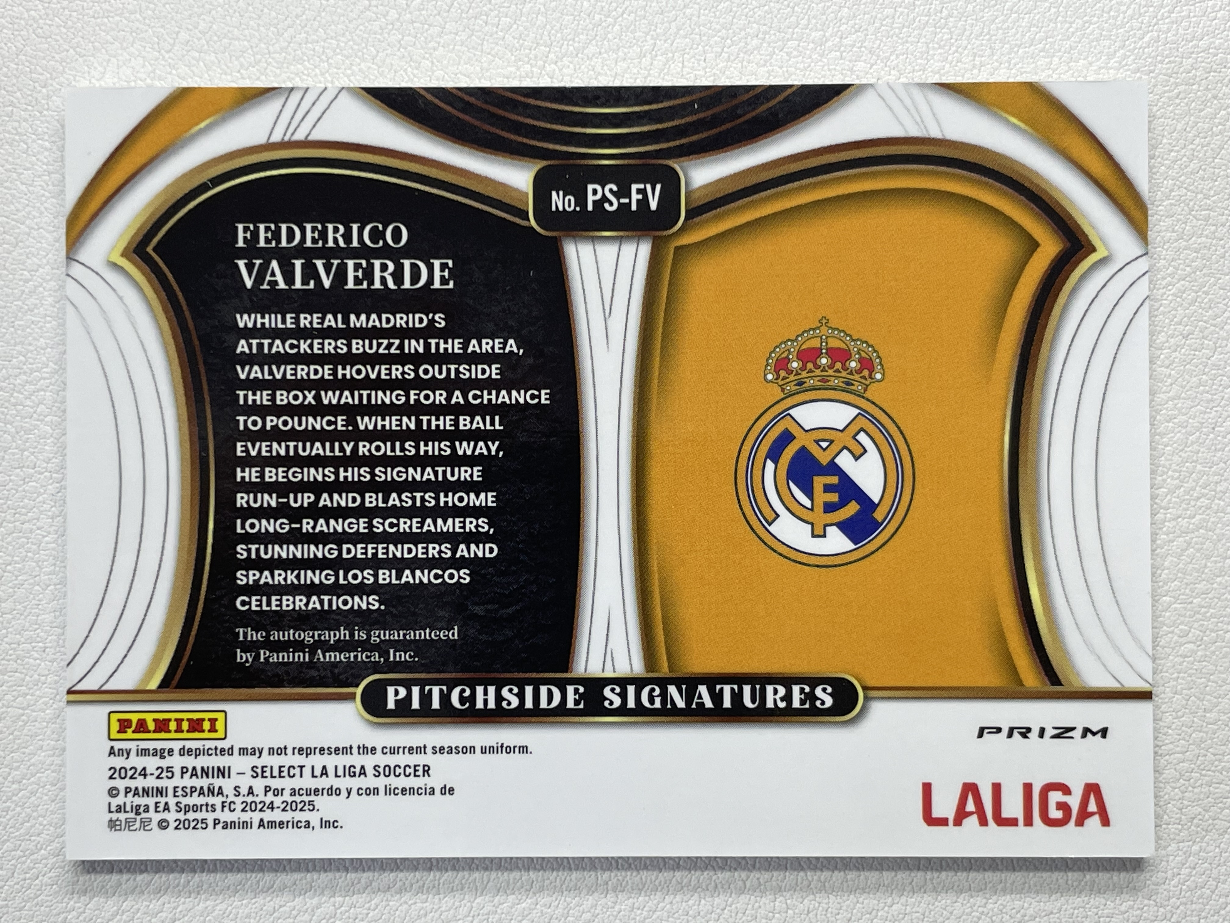 【天秤座拍卖到卡预付85%】2024-25 Select 西甲 皇家马德里 皇马 Valverde 巴尔韦德 银折 签字 场边签 卡品如图 实卡好看 收藏必备※XU52
