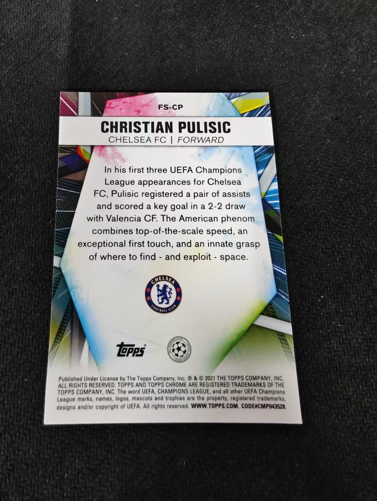 【可合并,不累计】2021 Topps Chrome Christian Pulisic 普利西奇 切尔西 未来之星特卡 欧冠 银折 不保卡品 介意勿拍