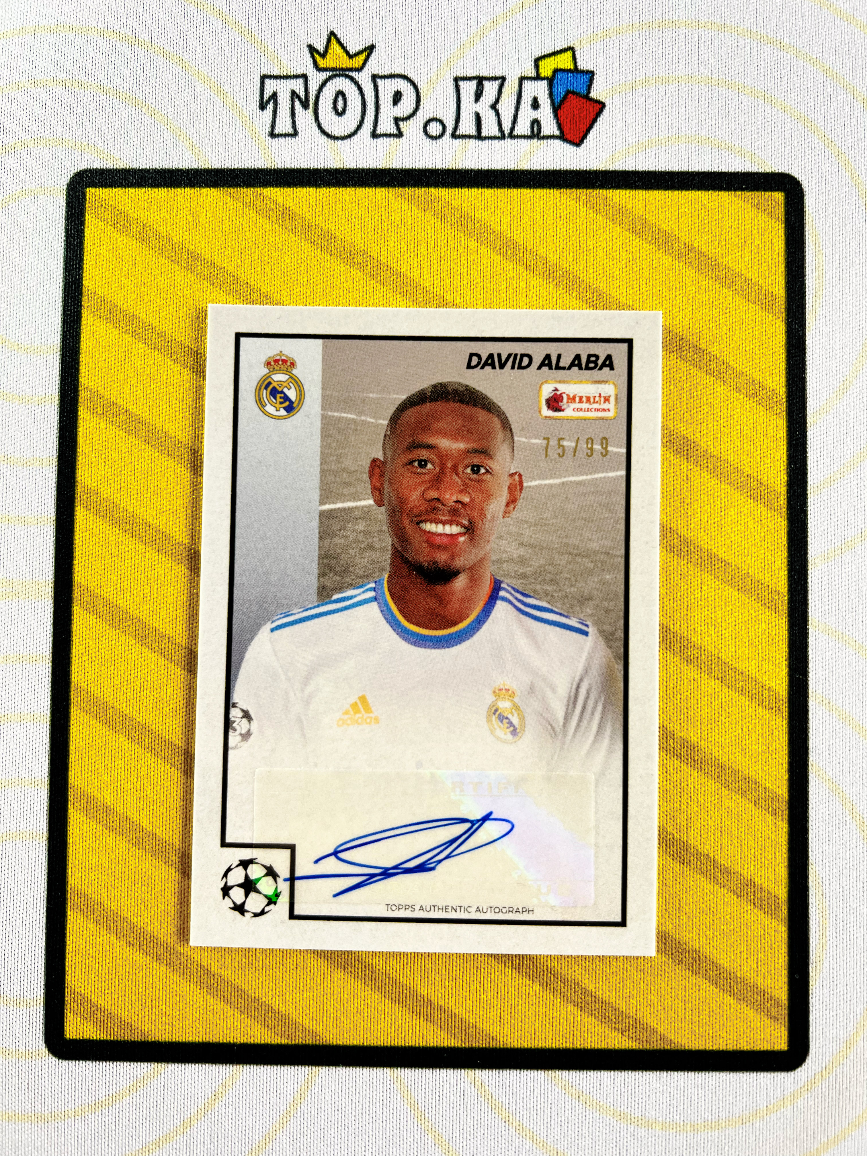 【顶尖卡社】2022 Topps Merlin chrome David Alaba 欧冠 梅林 皇马 皇家马德里 奥地利 刘星 阿拉巴 定妆照 75/99编 签字 详情看描述 卡品如图【梦游】
