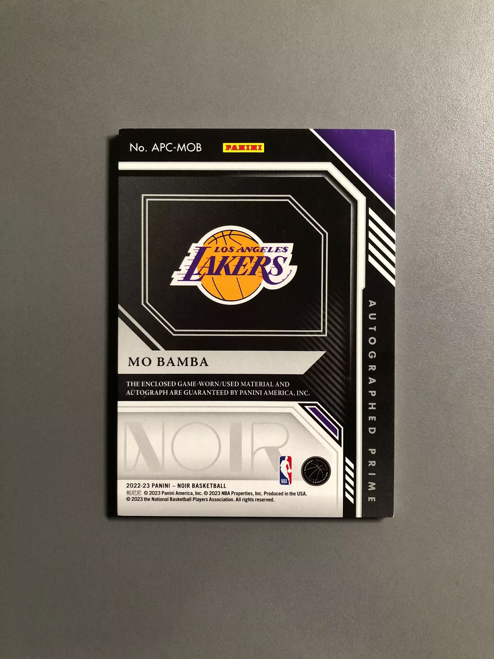 2022-23 Panini Noir Mo Bamba 穆罕默德·班巴 湖人 落场 球衣 签字 卡签 PA 40编 实卡好看 瑕疵如图 可累计 FT014【诚接代卖】