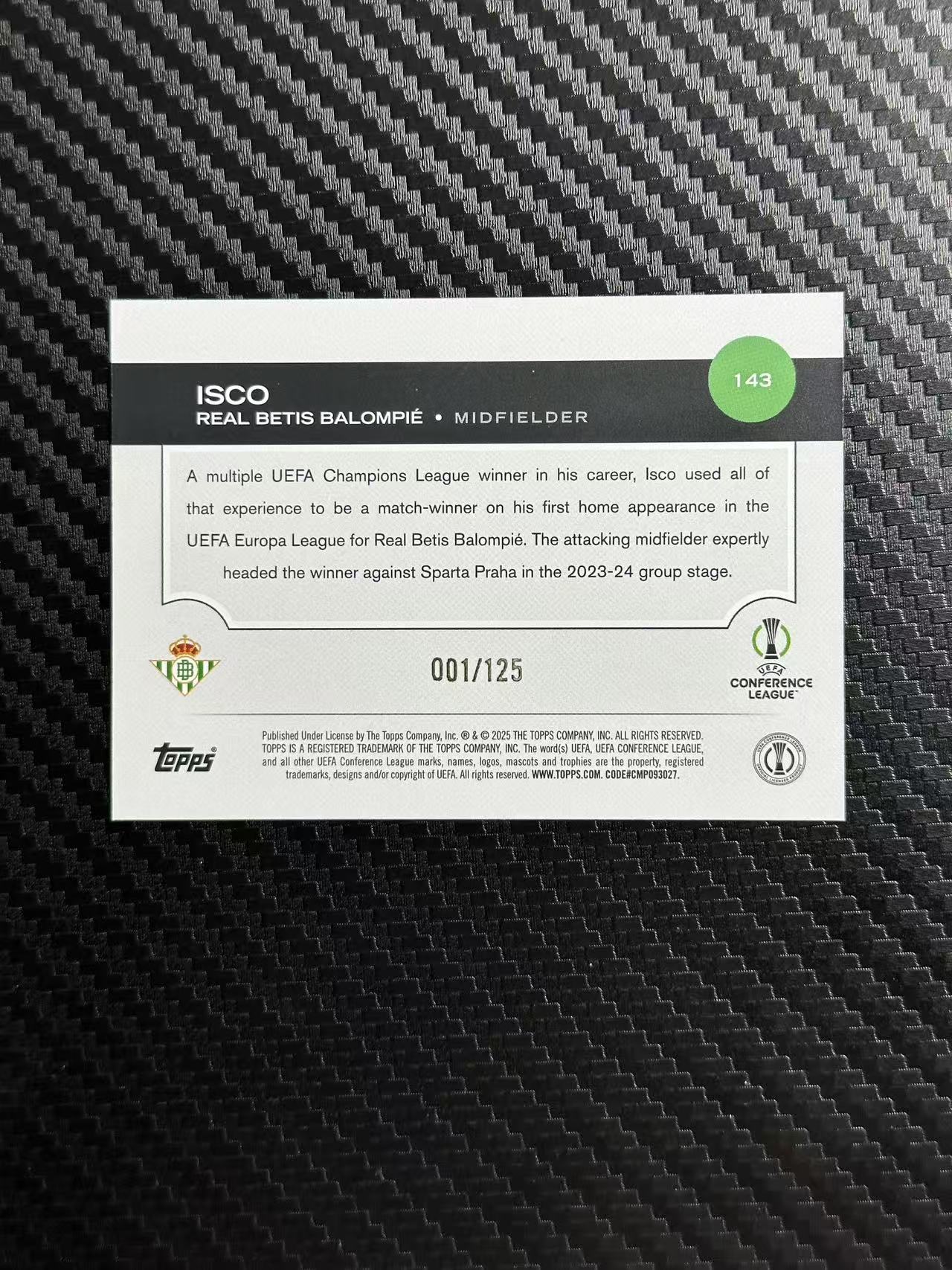 2025 Topps ucc Isco 欧战 伊斯科 皇家贝蒂斯 001/125编 蓝折 首编 卡品如图 拍前看描述