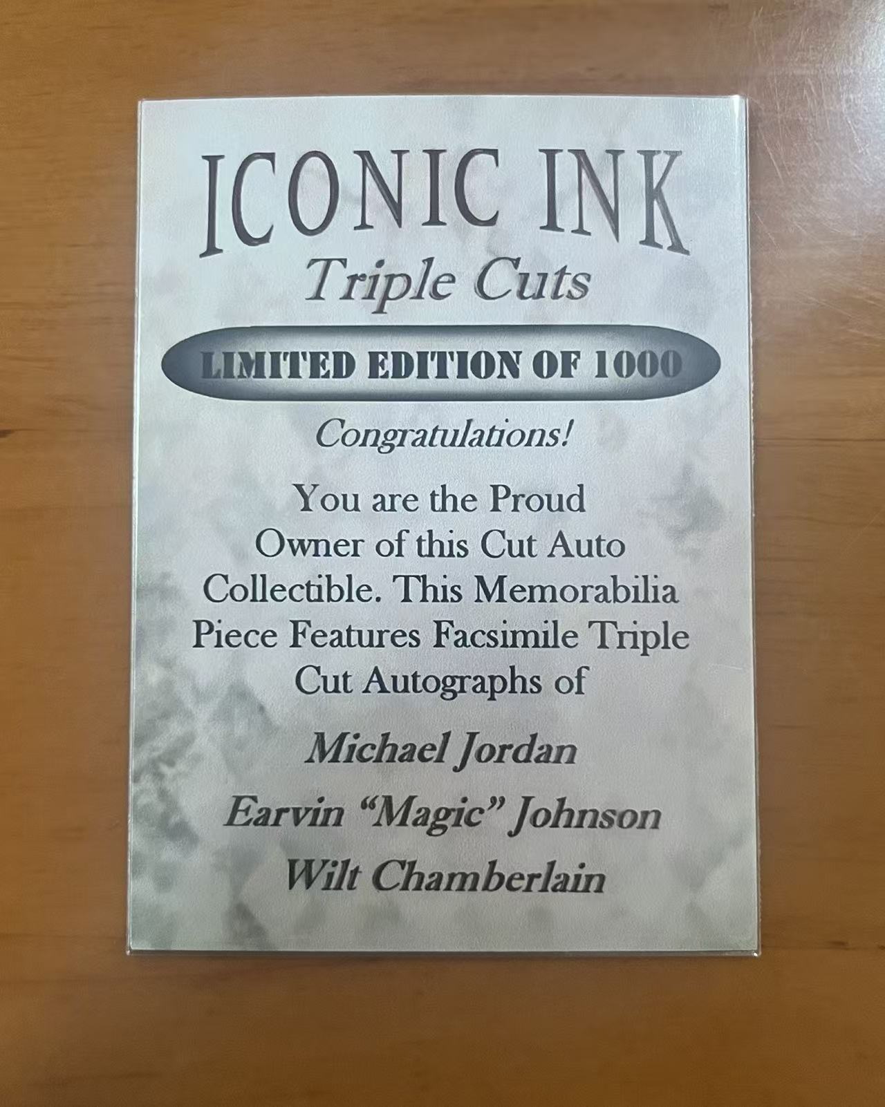 2021 全美体育 ICONIC INK Michael Jordan Triple Cuts 迈克尔 乔丹 魔术师 约翰逊 张伯伦 三人同框 印签 市场稀有 硬通货 凑套必备 收藏必备